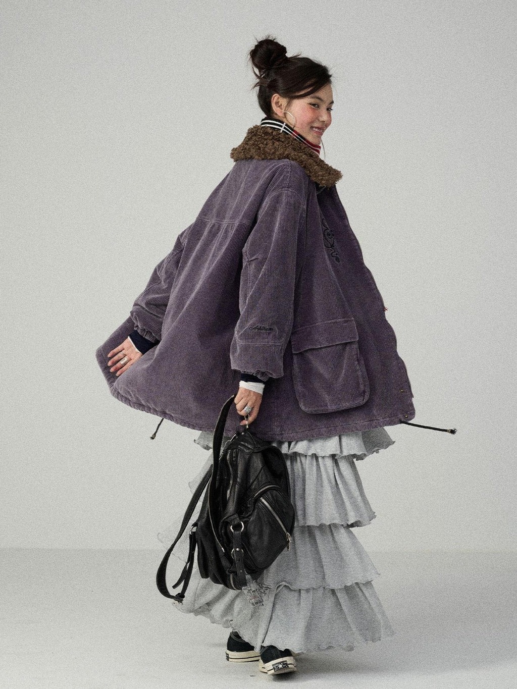 Achihara Hooded Single Breasted Loose Fit Mid Length Solid Women'S Corduroy Parkas
