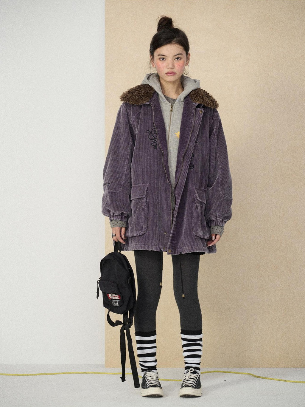 Achihara Hooded Single Breasted Loose Fit Mid Length Solid Women'S Corduroy Parkas