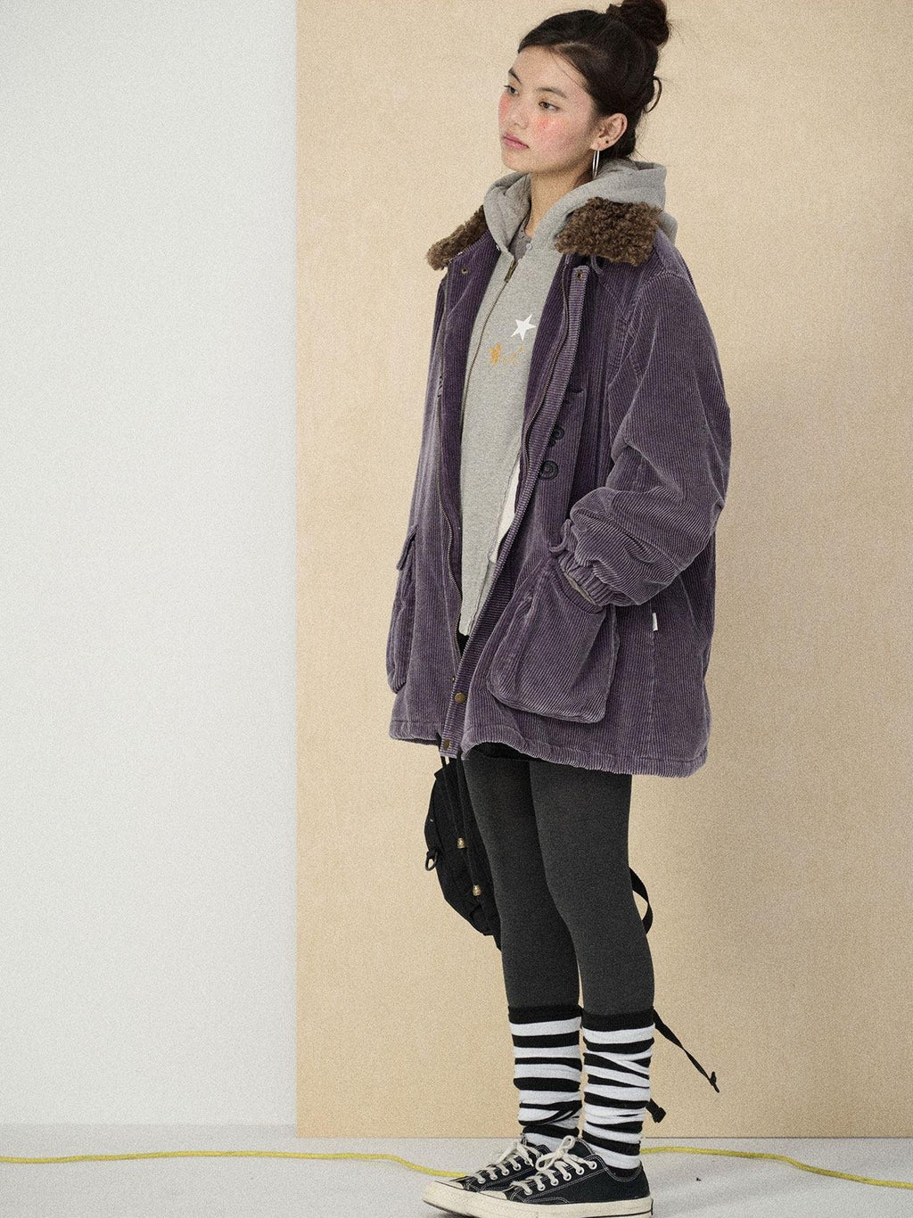 Achihara Hooded Single Breasted Loose Fit Mid Length Solid Women'S Corduroy Parkas