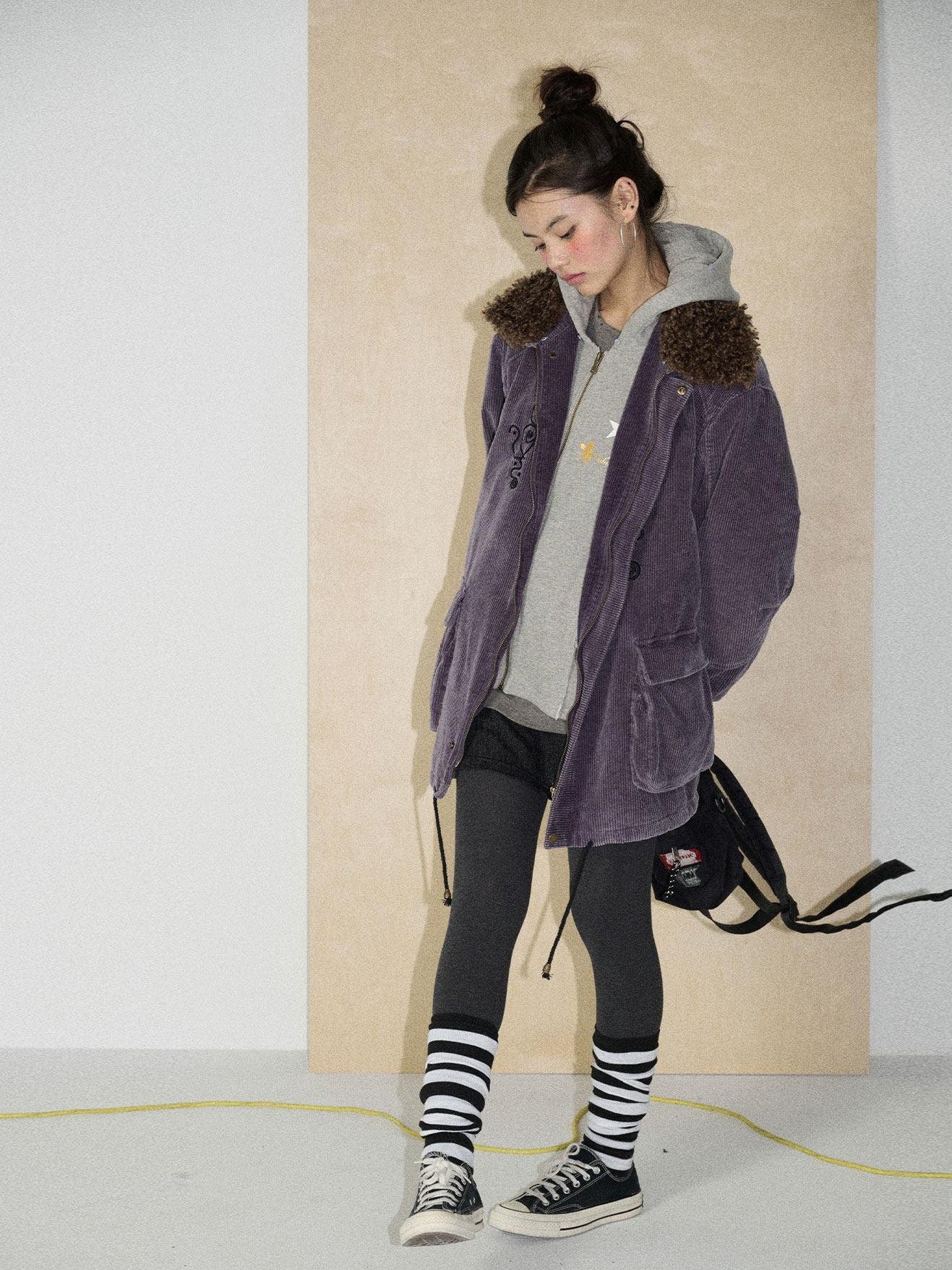 Achihara Hooded Single Breasted Loose Fit Mid Length Solid Women'S Corduroy Parkas