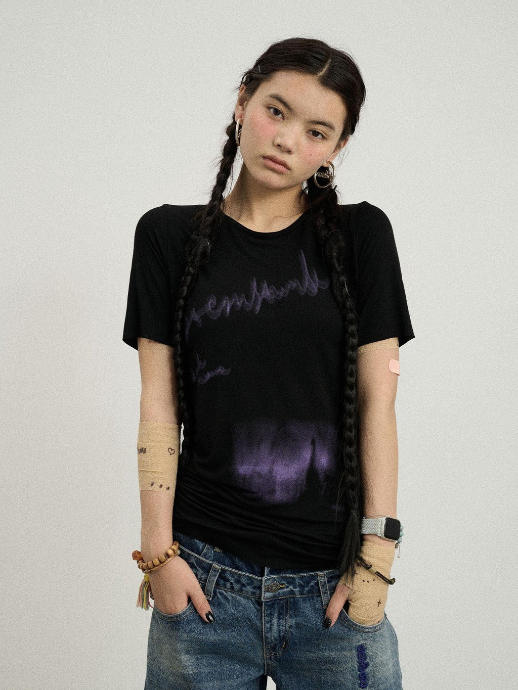 Achihara Jelly Creative Print Slim Fit Women'S Cotton Spandex Short Sleeve T-Shirts