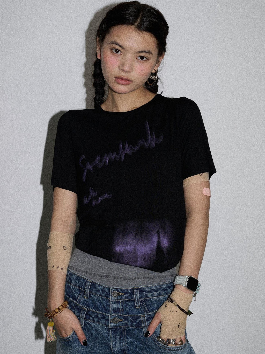 Achihara Jelly Creative Print Slim Fit Women'S Cotton Spandex Short Sleeve T-Shirts