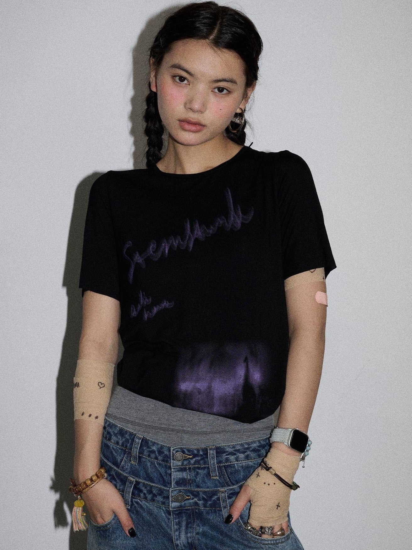 Achihara Jelly Creative Print Slim Fit Women'S Cotton Spandex Short Sleeve T-Shirts