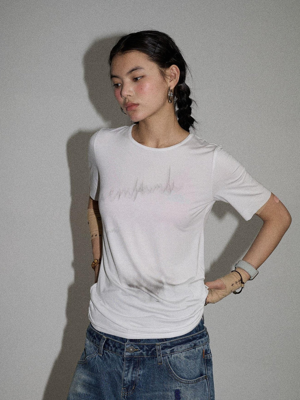 Achihara Jelly Creative Print Slim Fit Women'S Cotton Spandex Short Sleeve T-Shirts