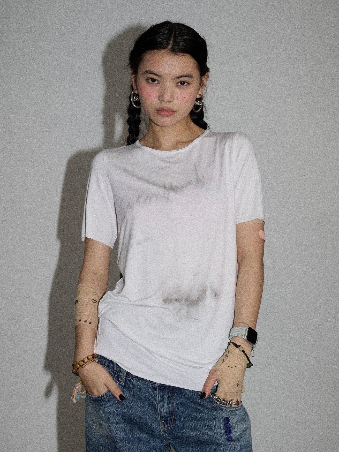 Achihara Jelly Creative Print Slim Fit Women'S Cotton Spandex Short Sleeve T-Shirts