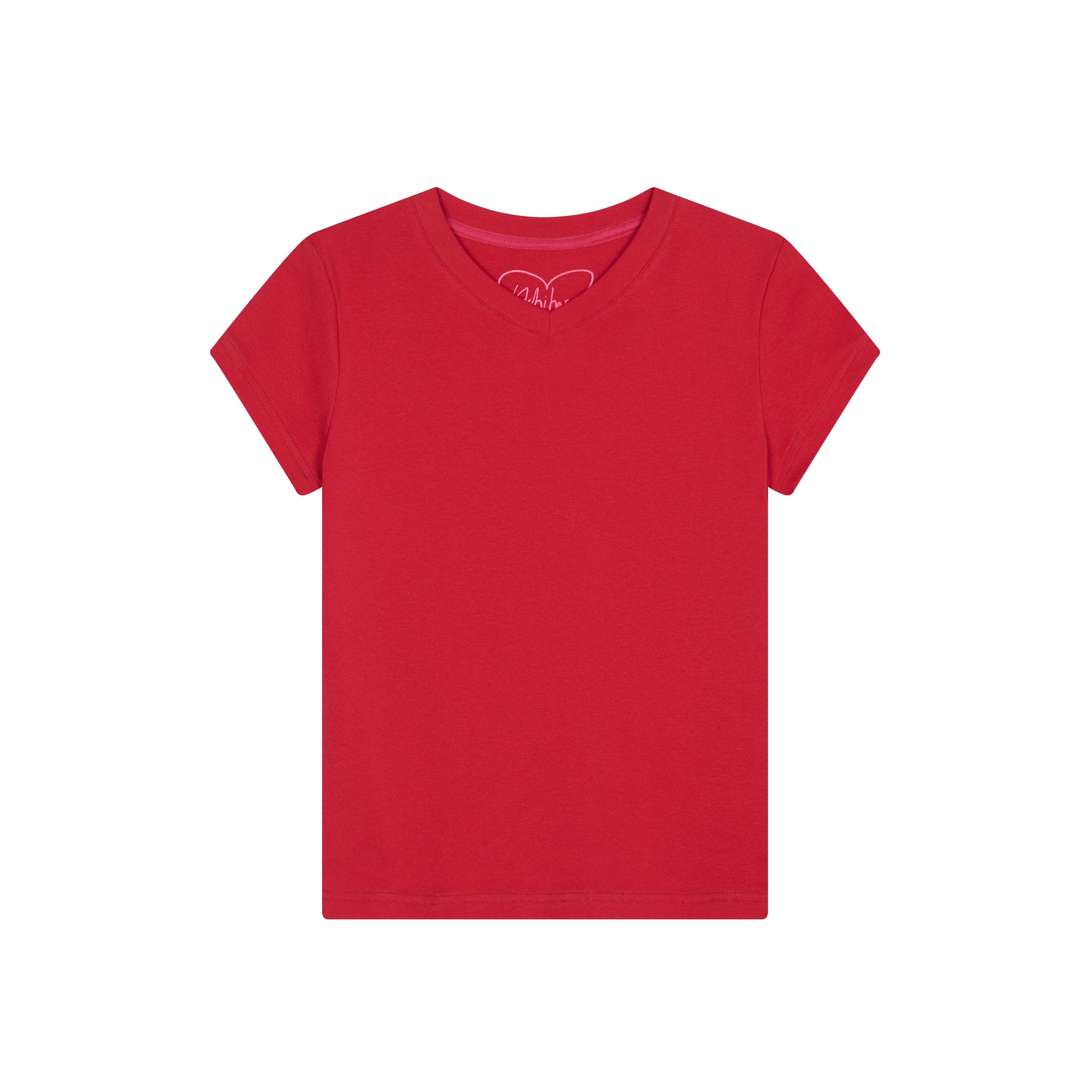 Achihara_Jelly_V-neck_Cross_Print_Women'S_Cotton_Spandex_Blend_Short_Sleeve_T-Shirts_MISSTT