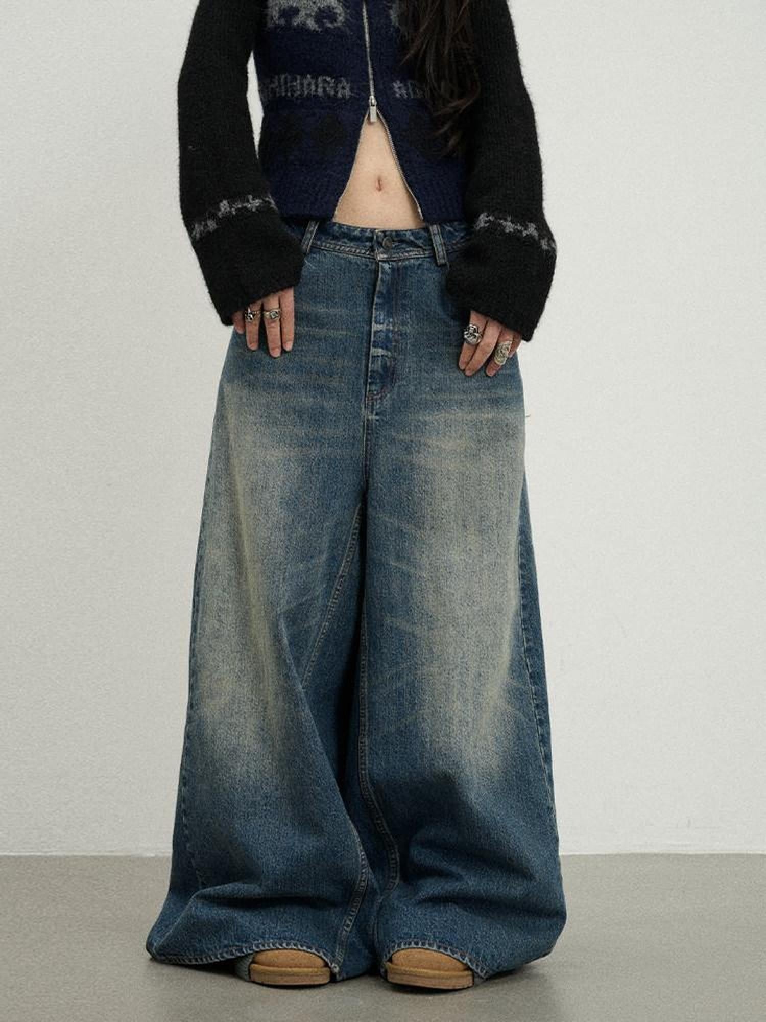 Achihara Kangaroo Pocket Washed Distressed Loose Floor Length Women'S Denim Skorts