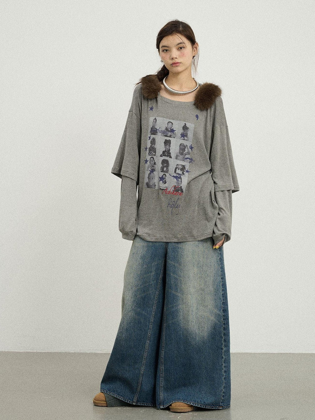 Achihara Kangaroo Pocket Washed Distressed Loose Floor Length Women'S Denim Skorts