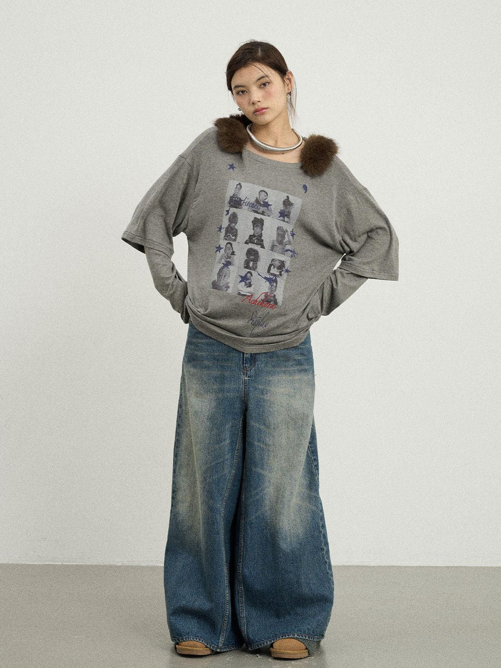 Achihara Kangaroo Pocket Washed Distressed Loose Floor Length Women'S Denim Skorts