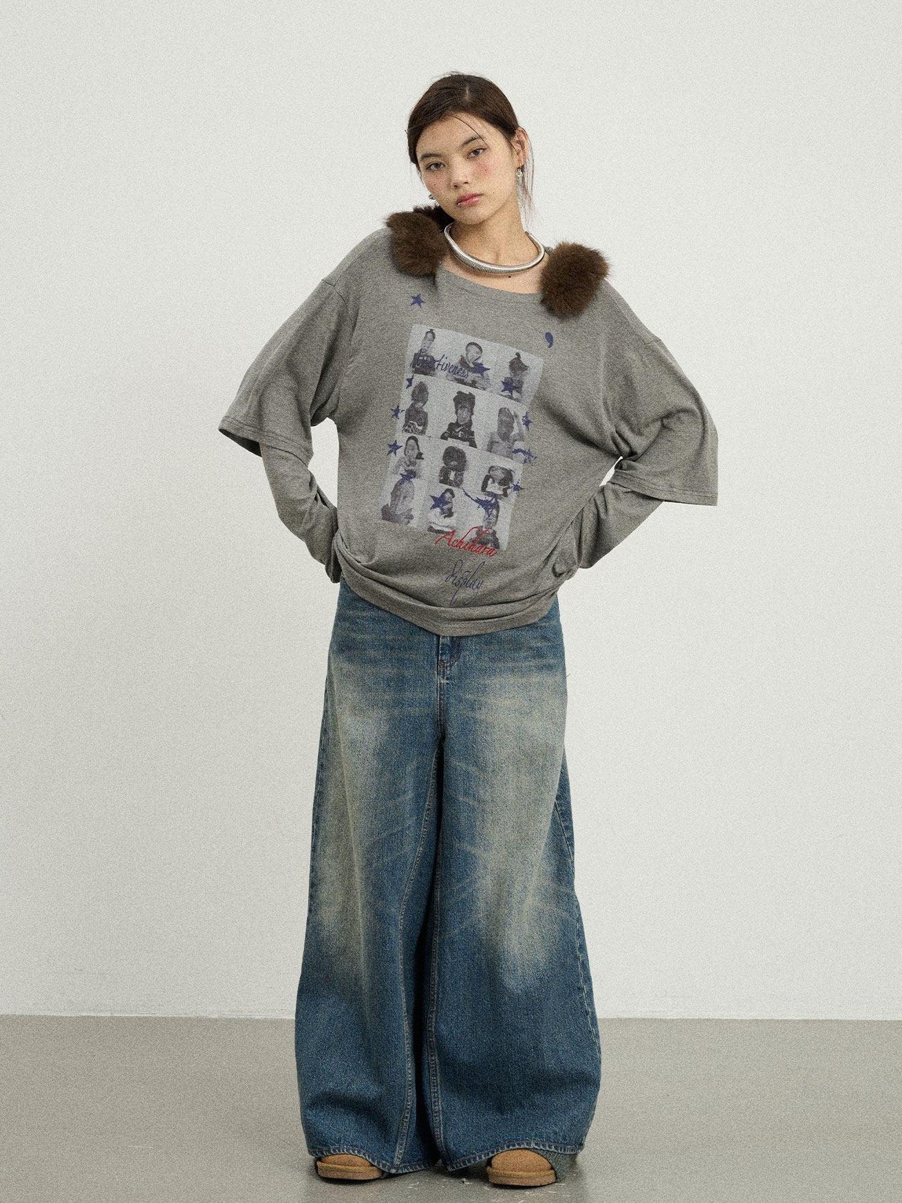 Achihara Kangaroo Pocket Washed Distressed Loose Floor Length Women'S Denim Skorts