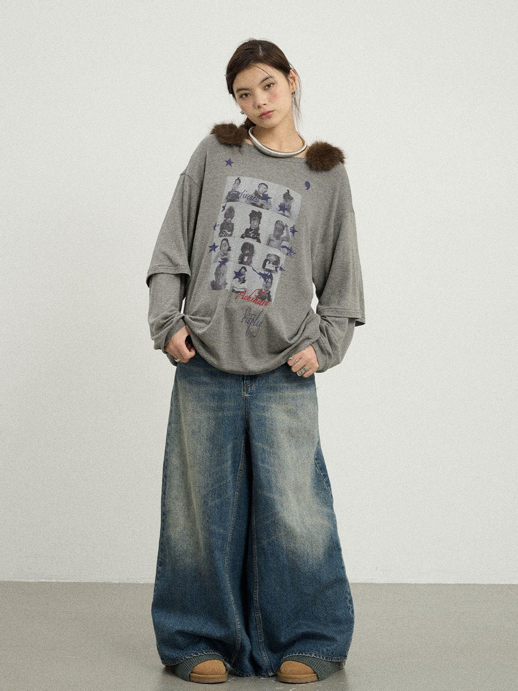 Achihara Kangaroo Pocket Washed Distressed Loose Floor Length Women'S Denim Skorts