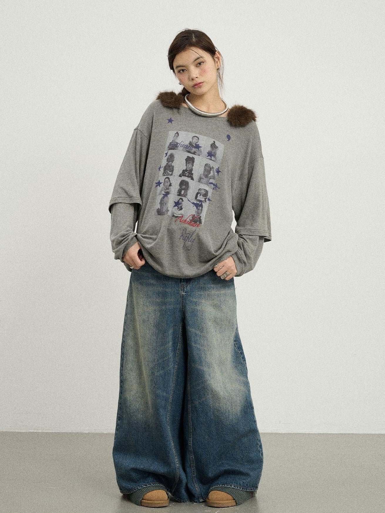 Achihara Kangaroo Pocket Washed Distressed Loose Floor Length Women'S Denim Skorts