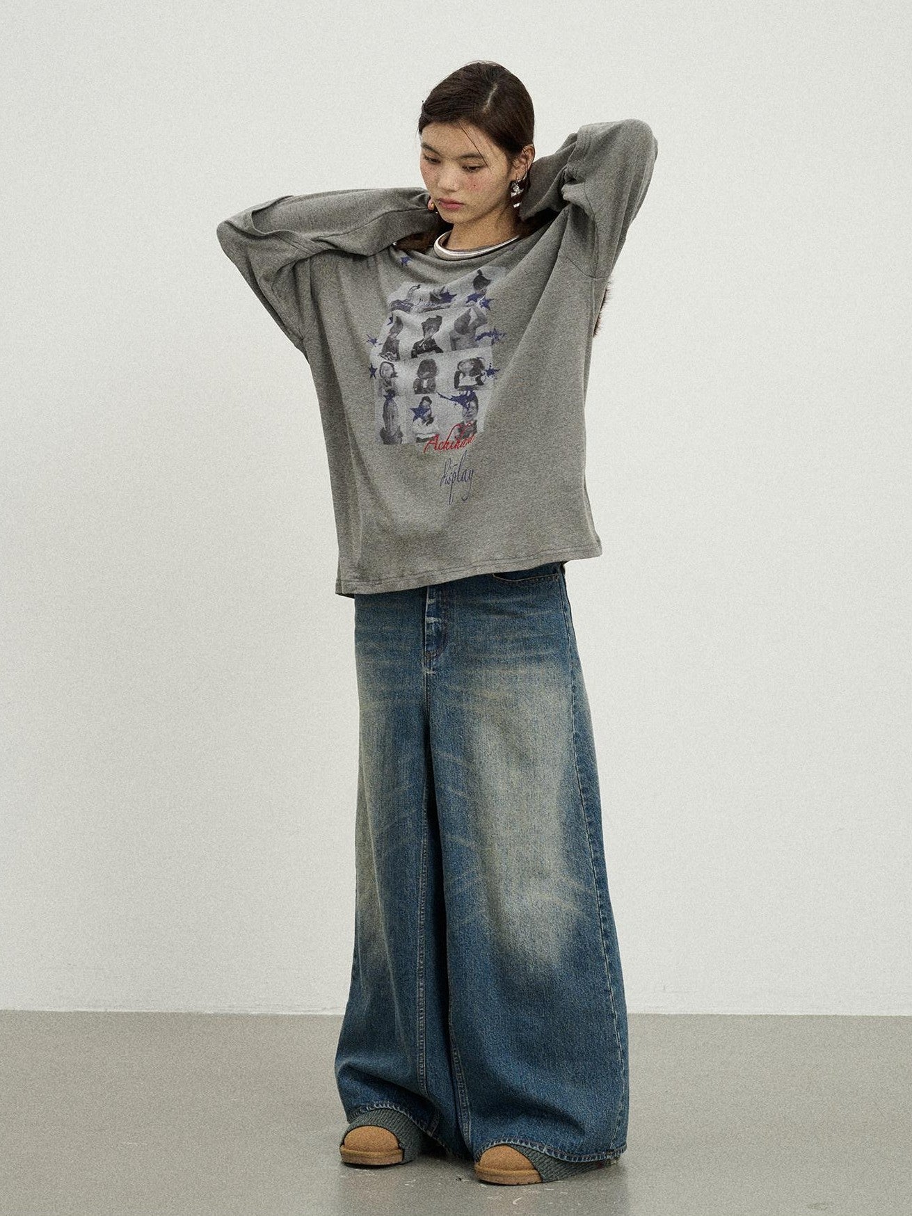Achihara Kangaroo Pocket Washed Distressed Loose Floor Length Women'S Denim Skorts