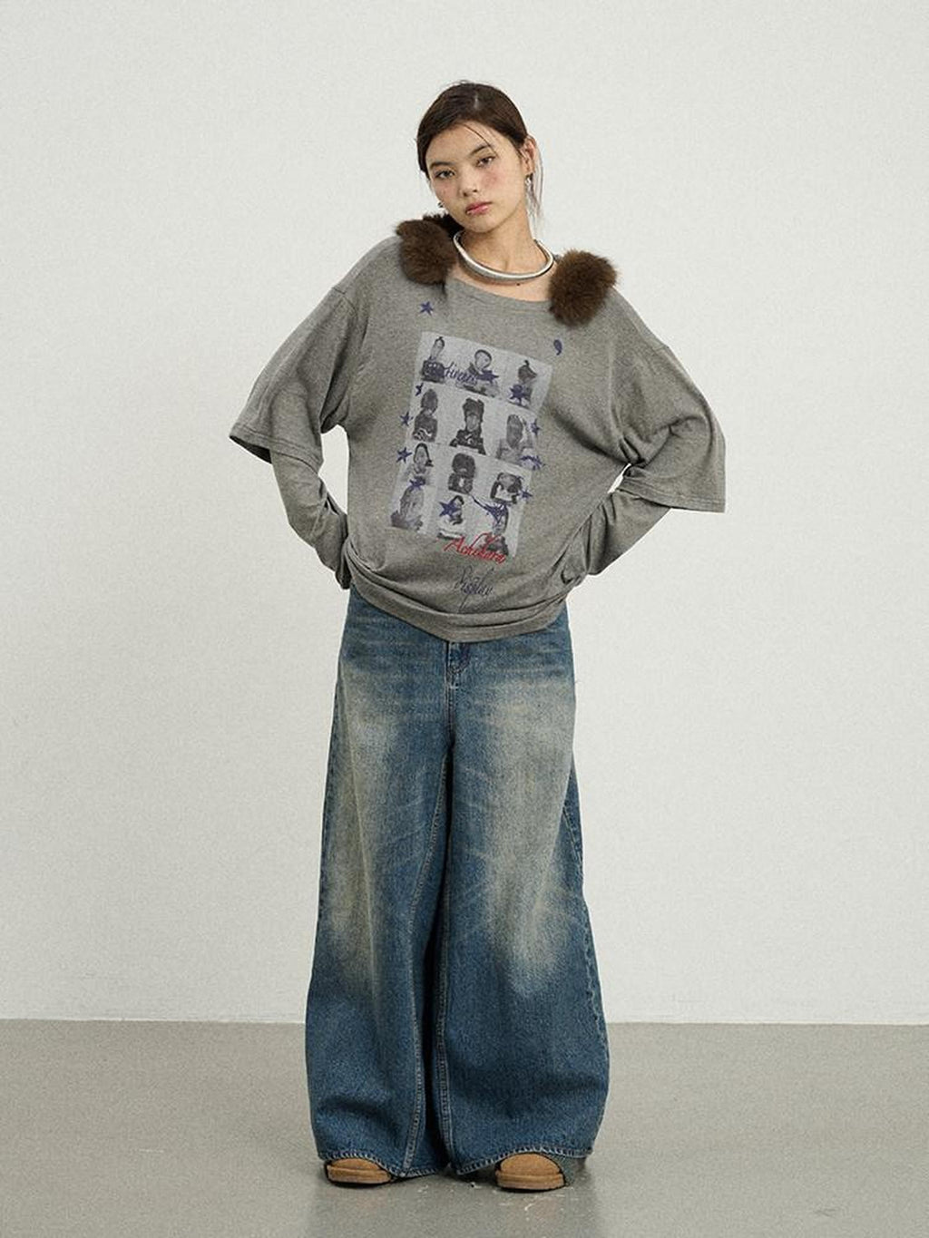 Achihara Kangaroo Pocket Washed Distressed Loose Floor Length Women'S Denim Skorts