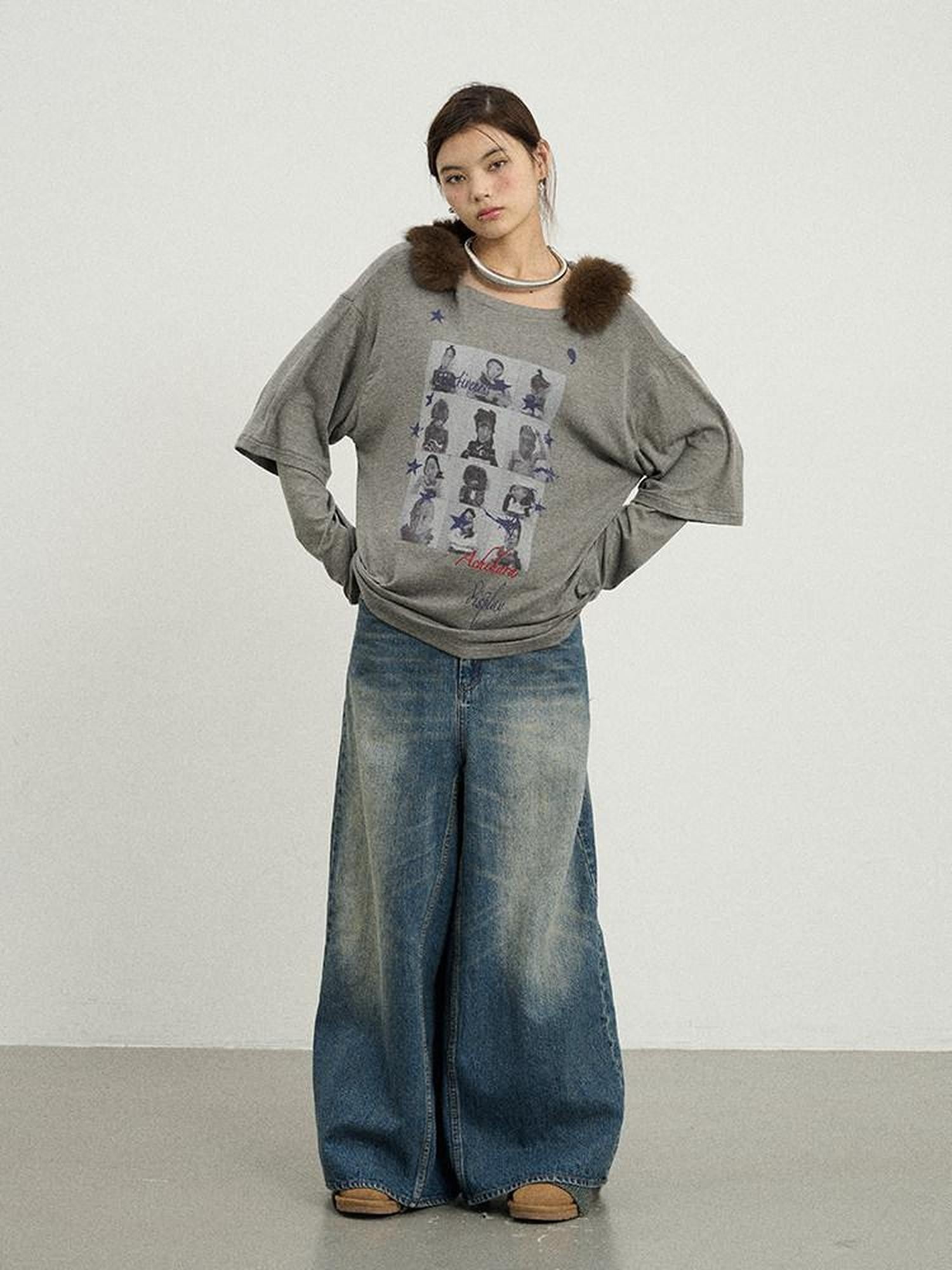 Achihara Kangaroo Pocket Washed Distressed Loose Floor Length Women'S Denim Skorts