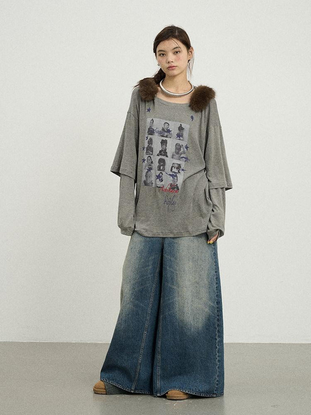Achihara Kangaroo Pocket Washed Distressed Loose Floor Length Women'S Denim Skorts