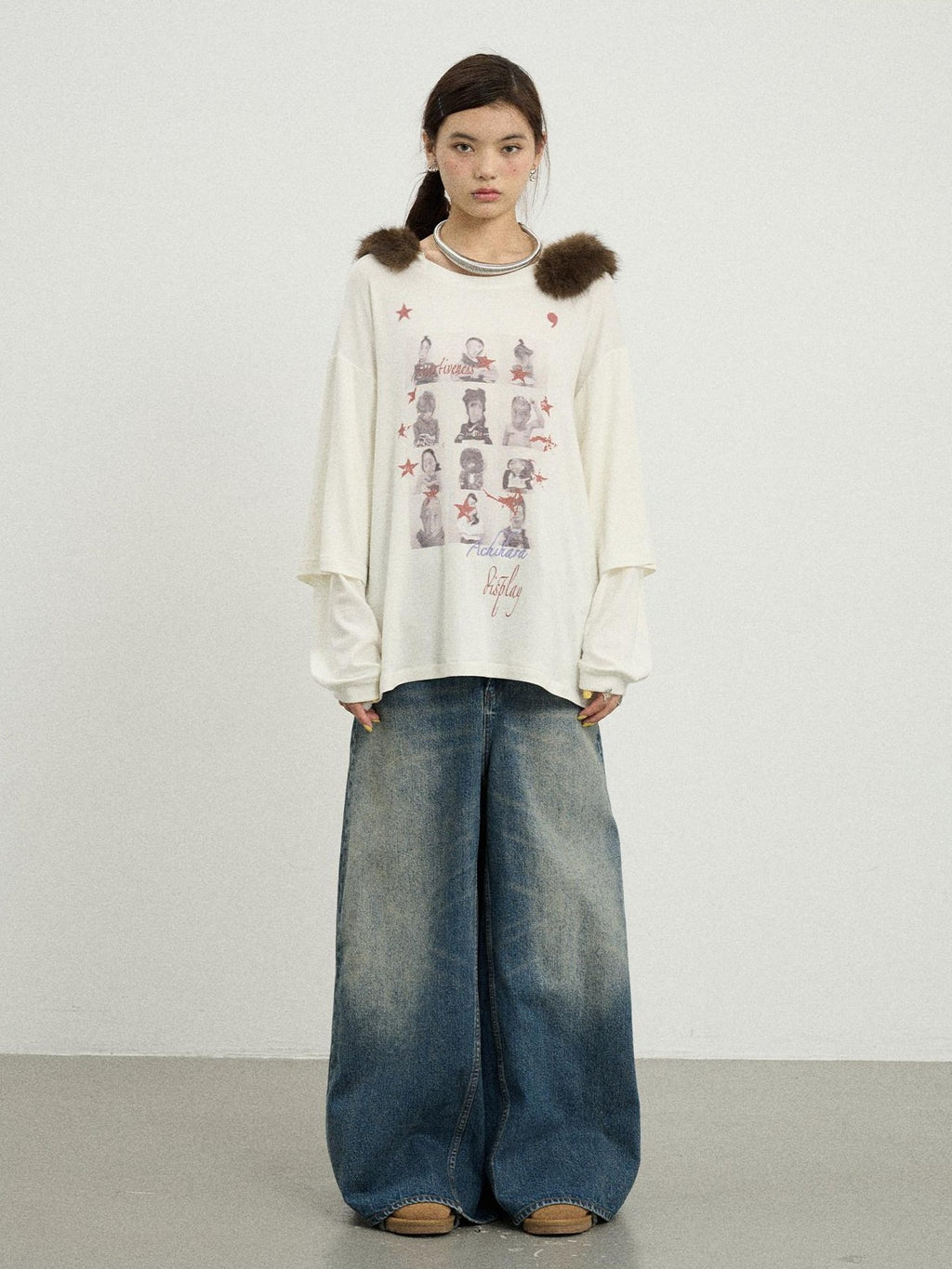 Achihara Kangaroo Pocket Washed Distressed Loose Floor Length Women'S Denim Skorts
