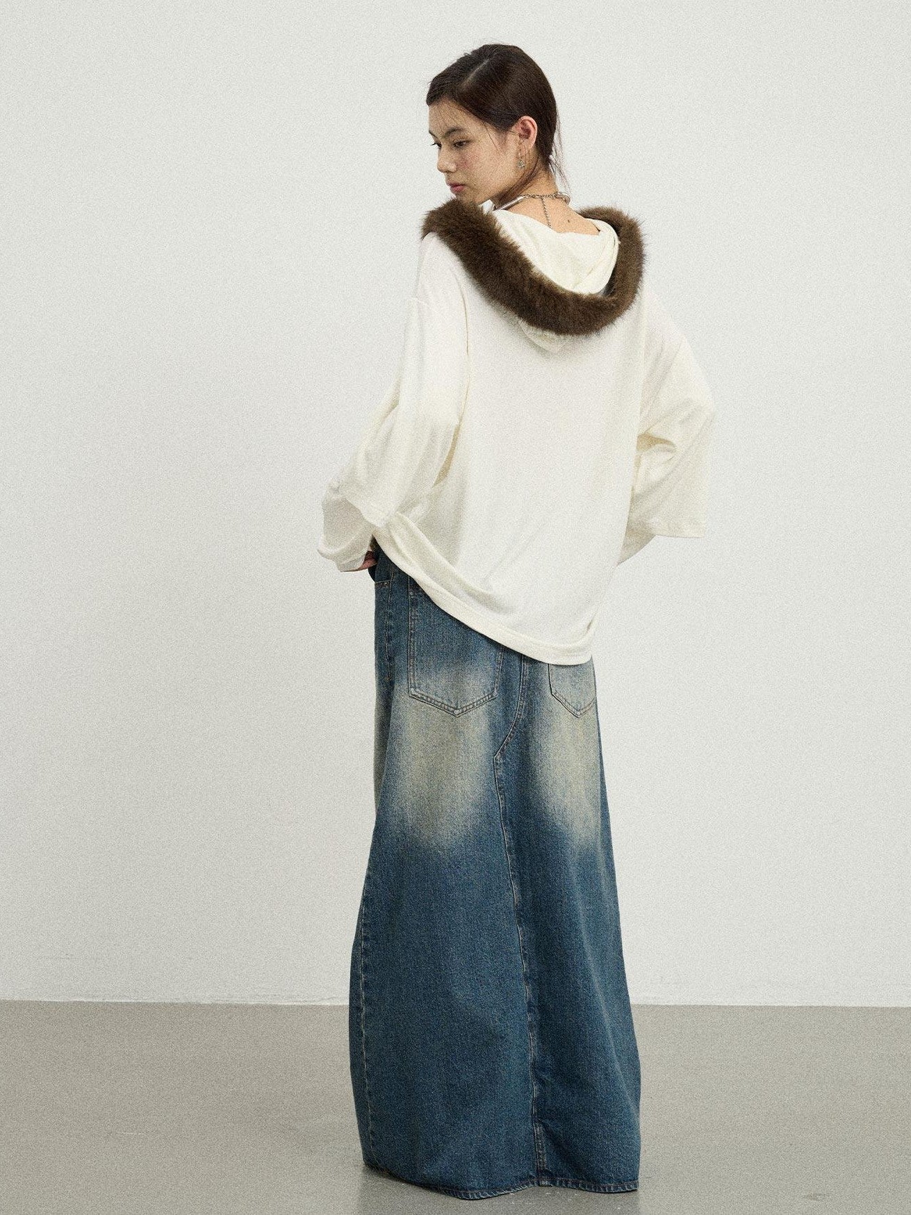 Achihara Kangaroo Pocket Washed Distressed Loose Floor Length Women'S Denim Skorts