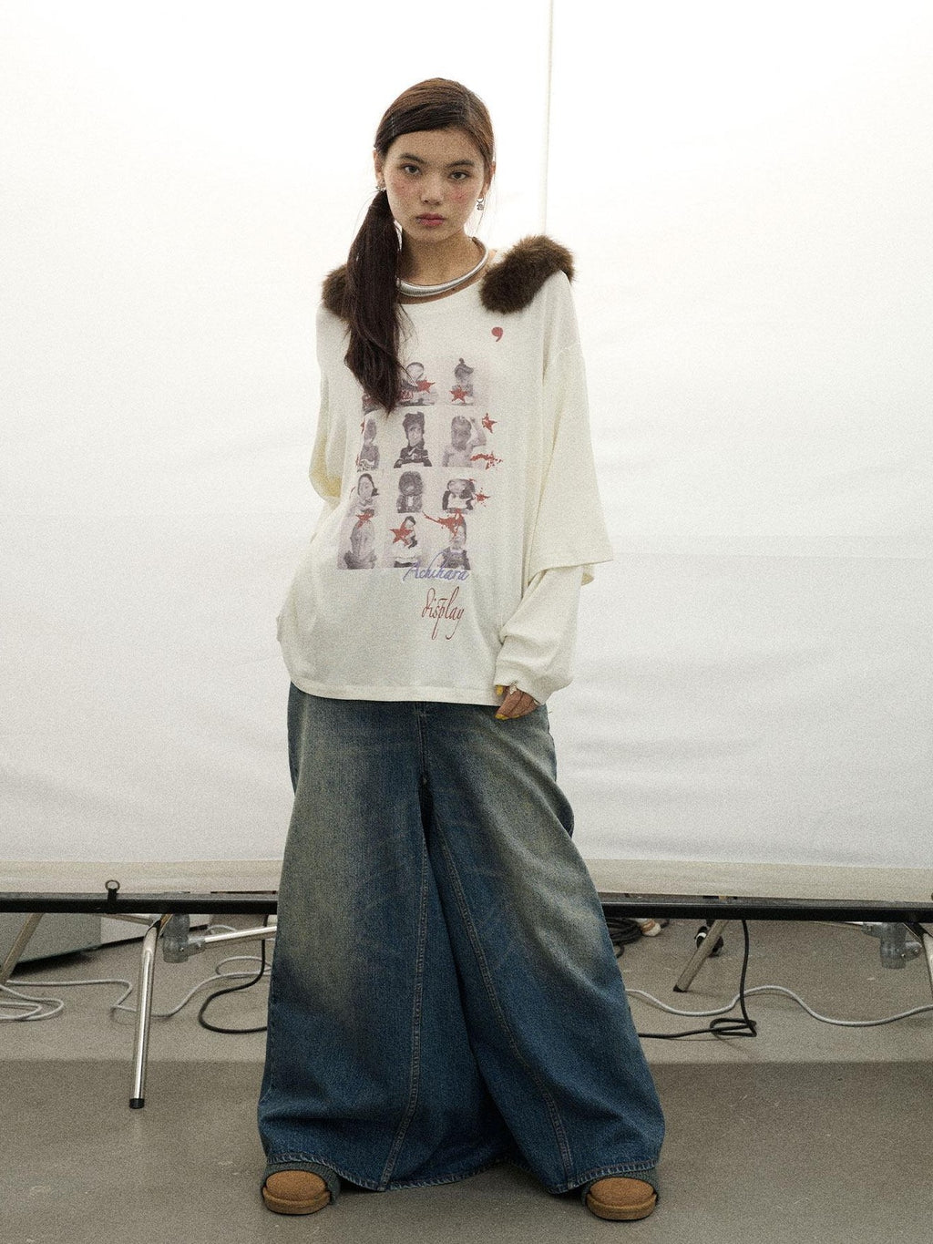Achihara Kangaroo Pocket Washed Distressed Loose Floor Length Women'S Denim Skorts