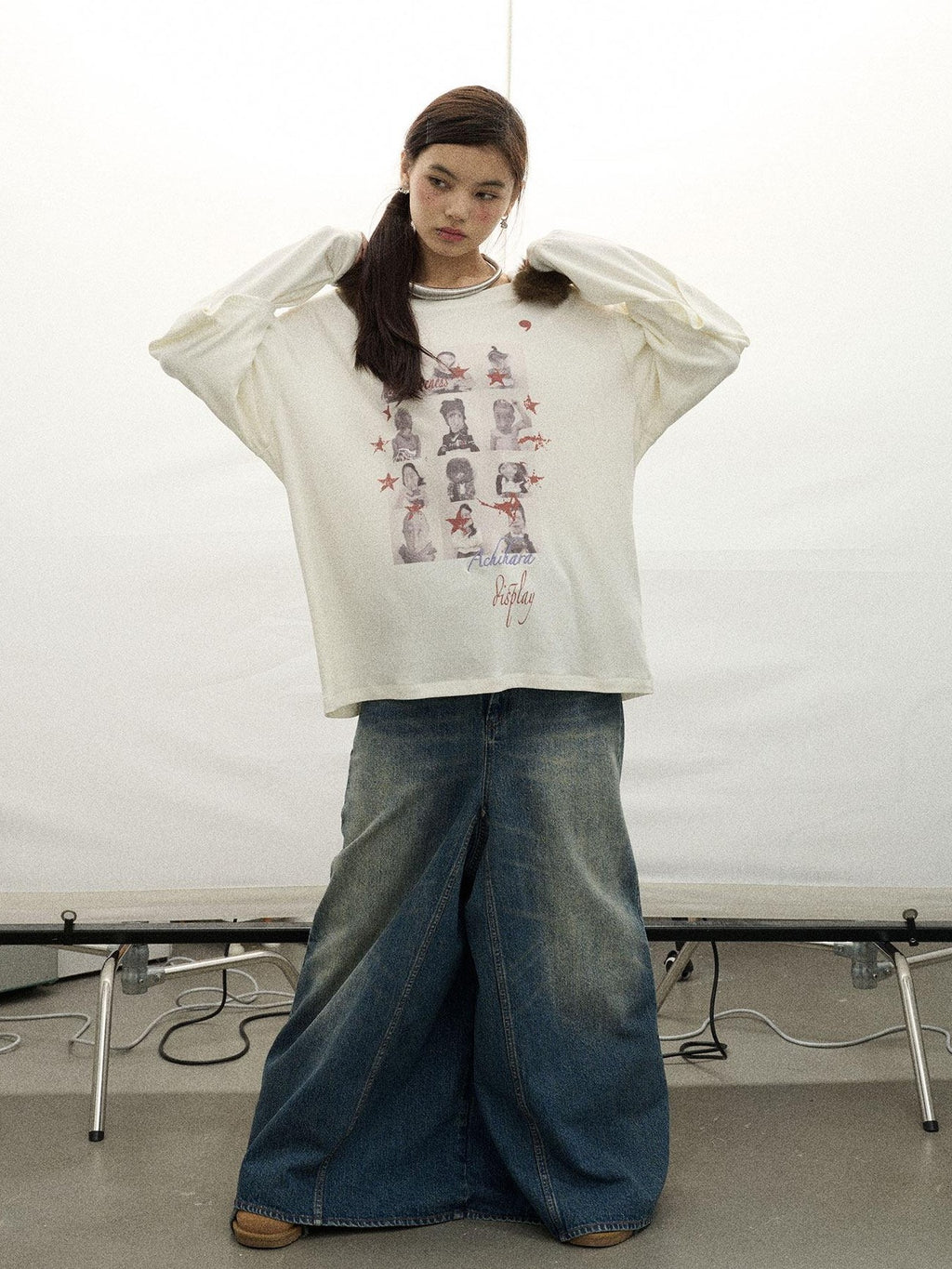 Achihara Kangaroo Pocket Washed Distressed Loose Floor Length Women'S Denim Skorts