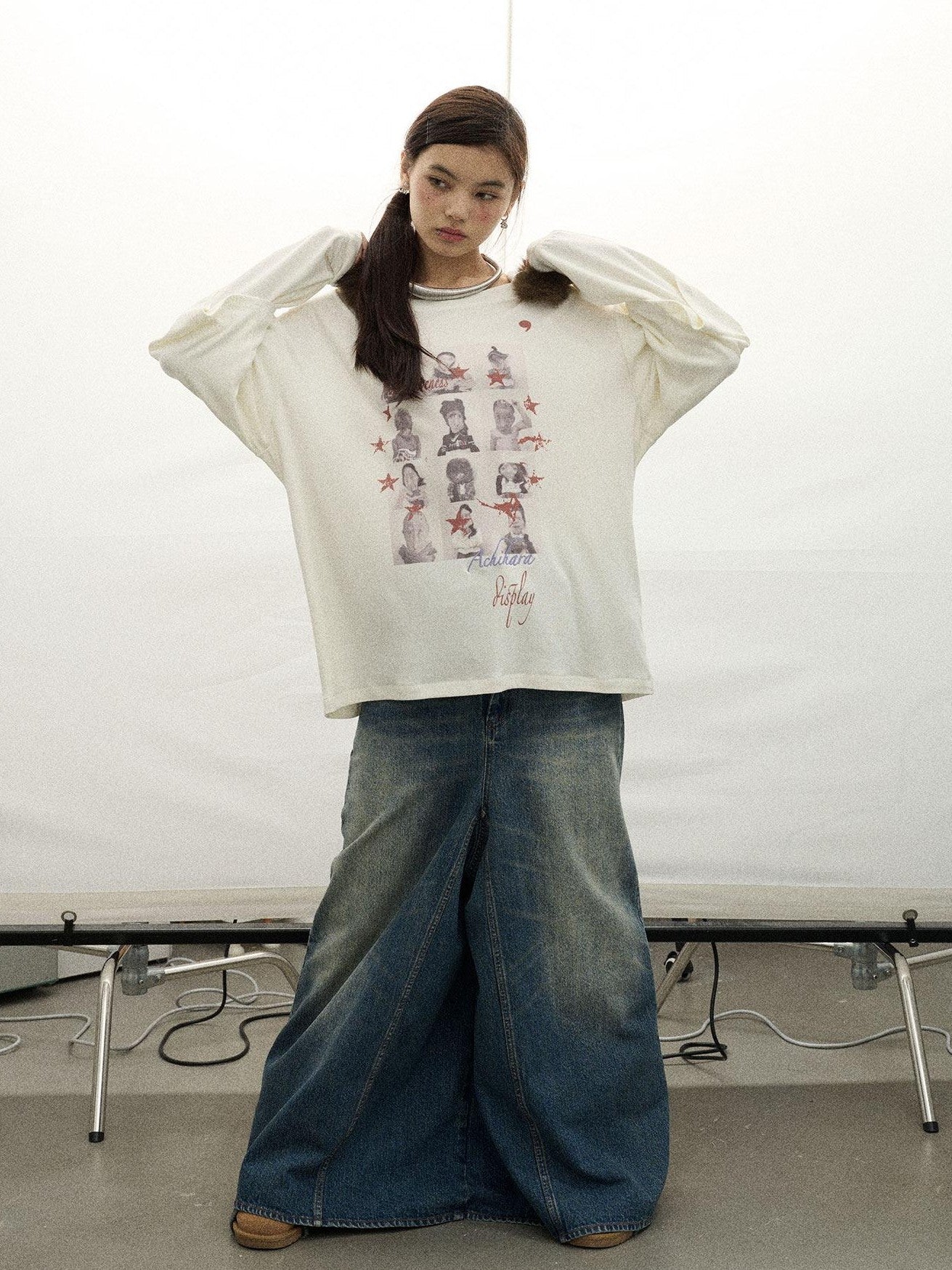 Achihara Kangaroo Pocket Washed Distressed Loose Floor Length Women'S Denim Skorts