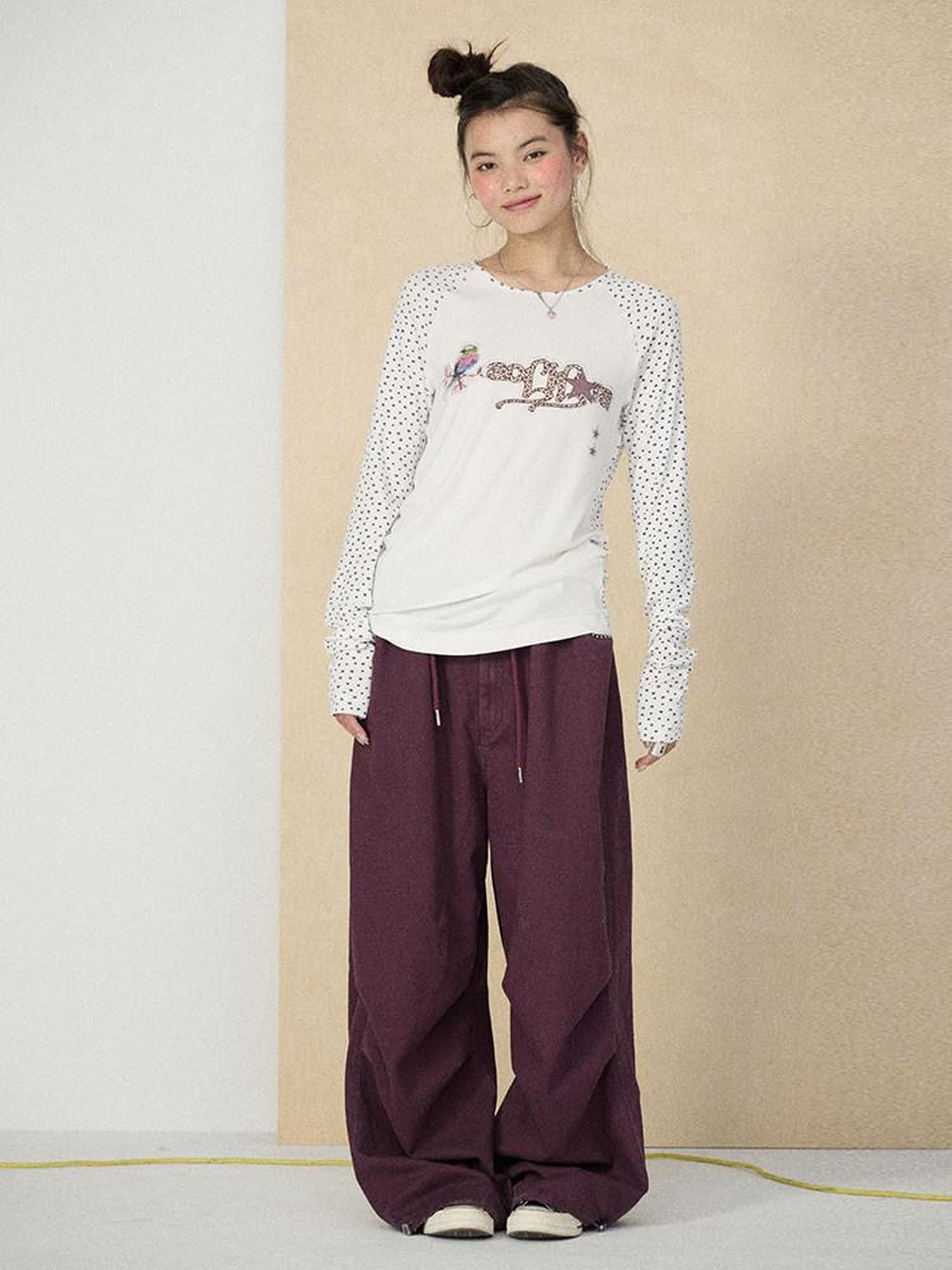 Achihara Khaki Floral Crewneck Straight Fit Women'S Viscose Blend Long Sleeve T-Shirts