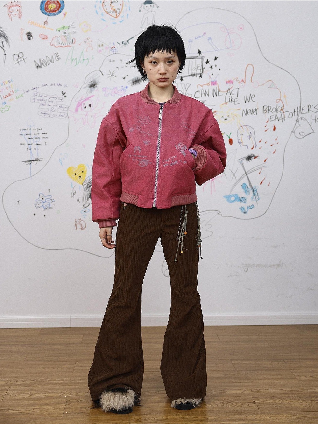 Achihara Khaki Low Waist Micro Flare Women'S Corduroy Straight-Leg Pants
