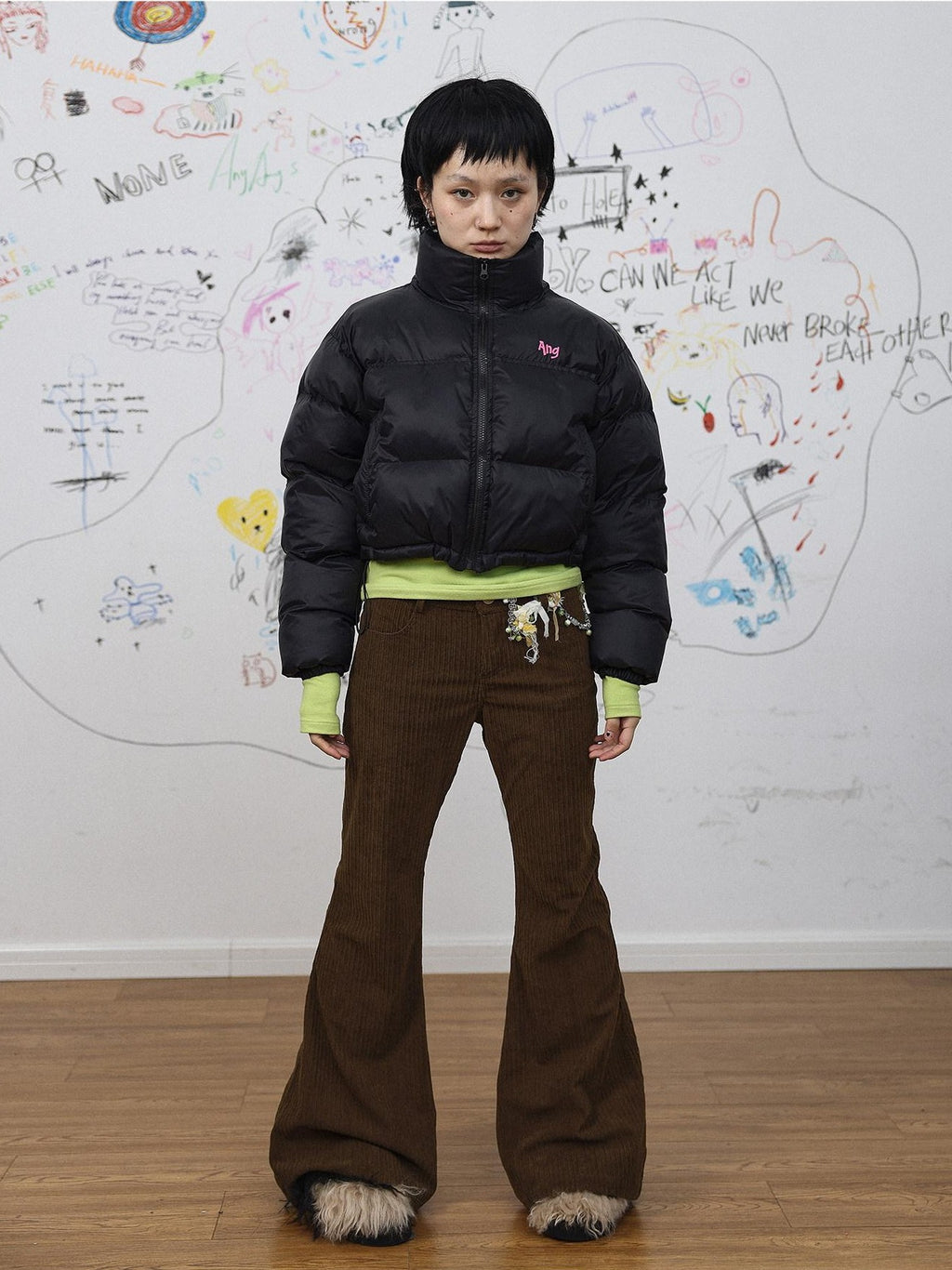Achihara Khaki Low Waist Micro Flare Women'S Corduroy Straight-Leg Pants