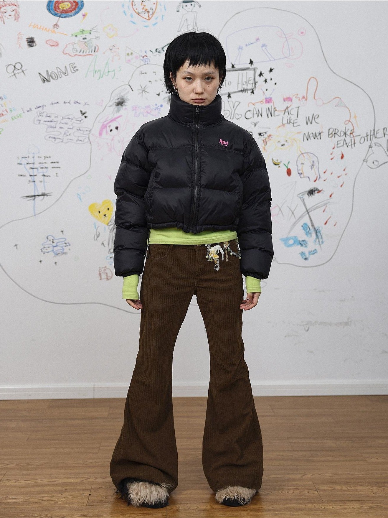 Achihara Khaki Low Waist Micro Flare Women'S Corduroy Straight-Leg Pants