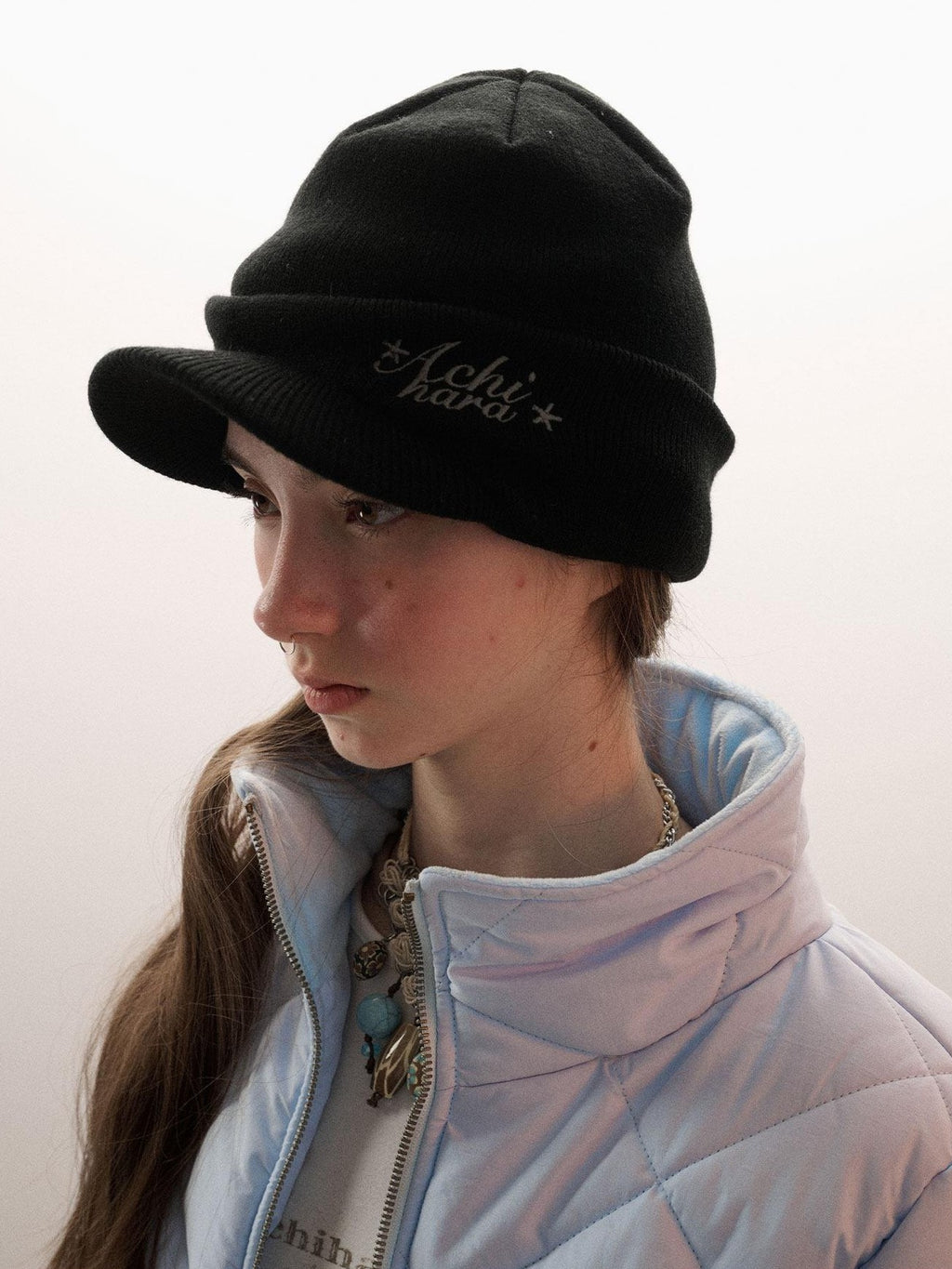 Achihara Knitted Letter Pattern Earflap Round Top Women'S Acrylic Hats