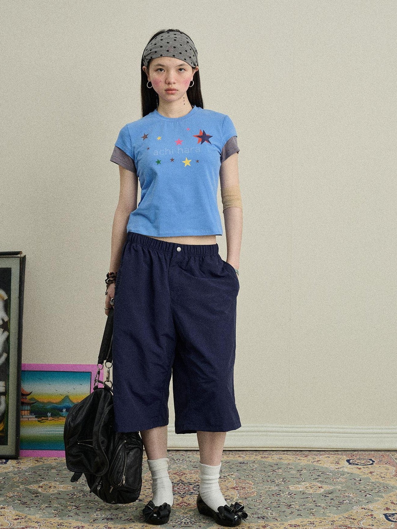 Achihara Layered Creative Print Slim Fit Women'S Cotton Blend Short Sleeve T-Shirts