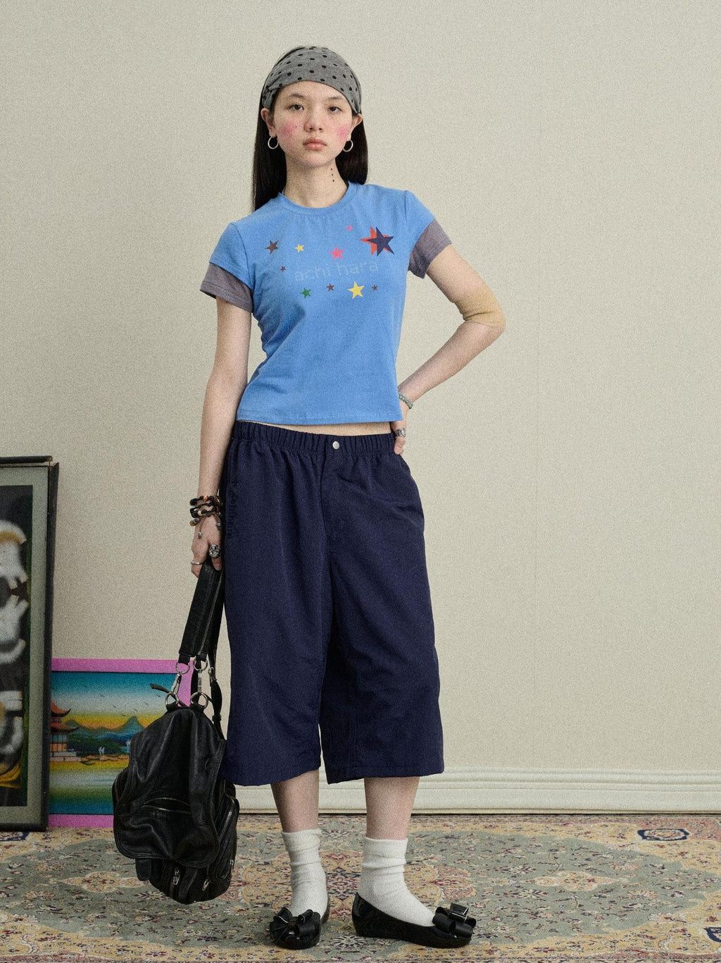 Achihara Layered Creative Print Slim Fit Women'S Cotton Blend Short Sleeve T-Shirts