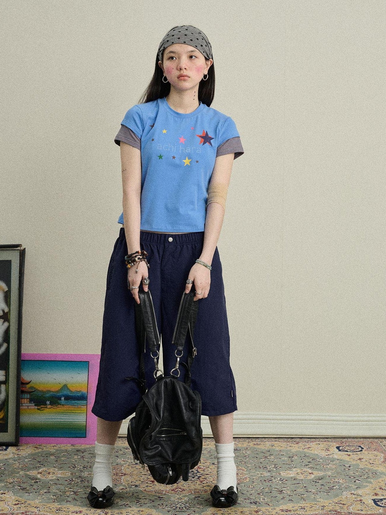 Achihara Layered Creative Print Slim Fit Women'S Cotton Blend Short Sleeve T-Shirts
