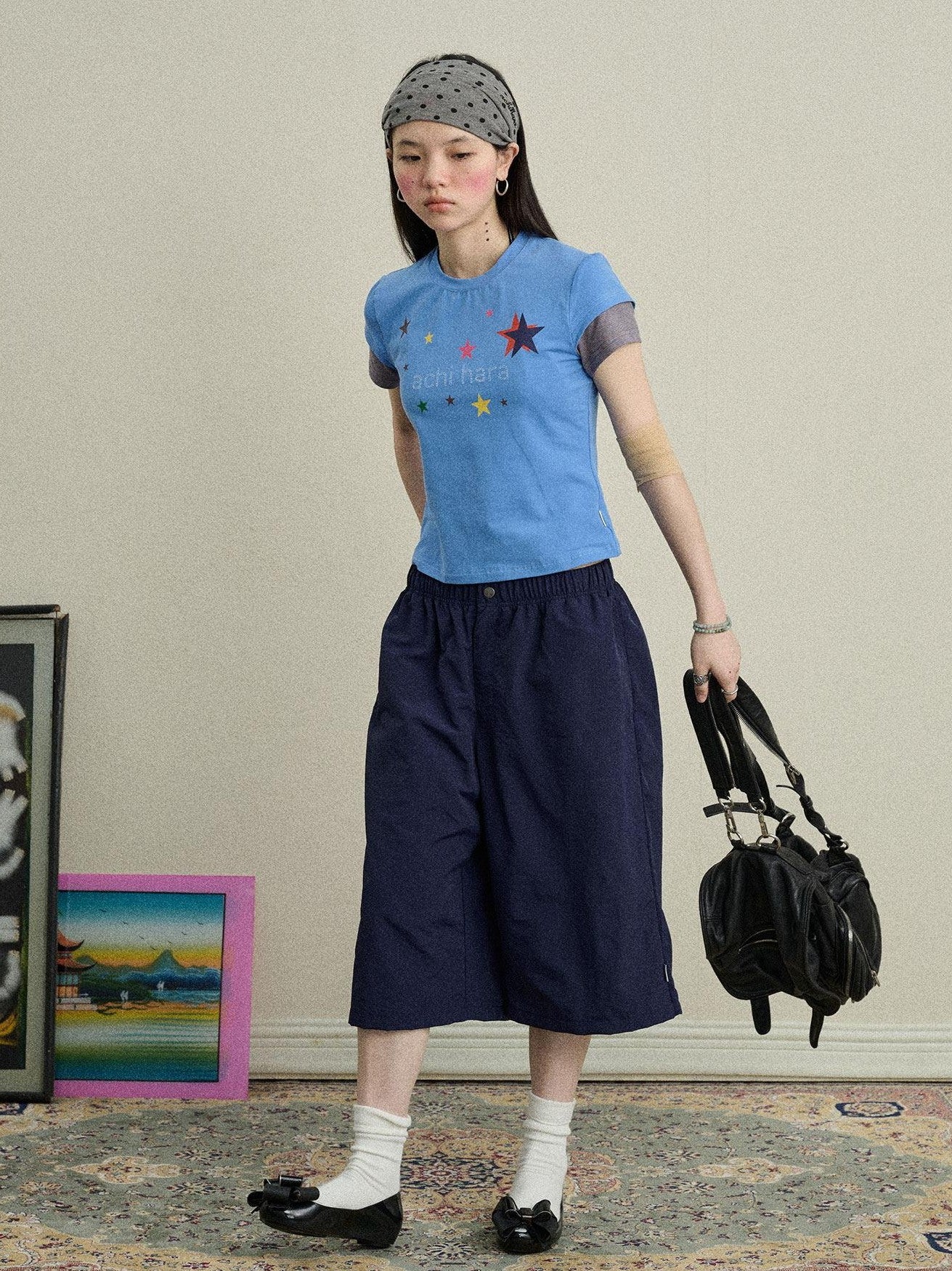 Achihara Layered Creative Print Slim Fit Women'S Cotton Blend Short Sleeve T-Shirts