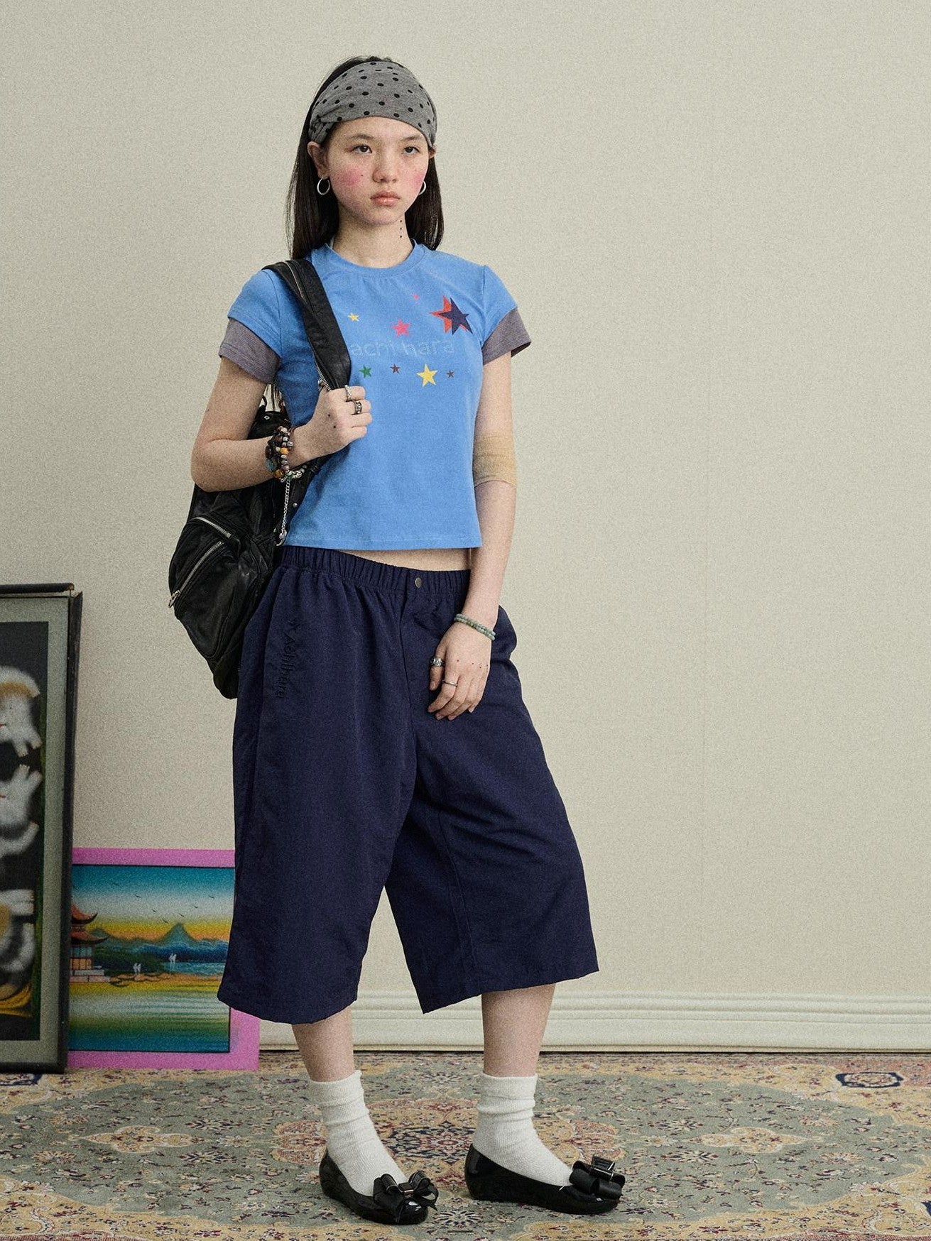 Achihara Layered Creative Print Slim Fit Women'S Cotton Blend Short Sleeve T-Shirts