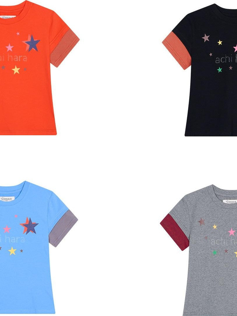 Achihara Layered Creative Print Slim Fit Women'S Cotton Blend Short Sleeve T-Shirts