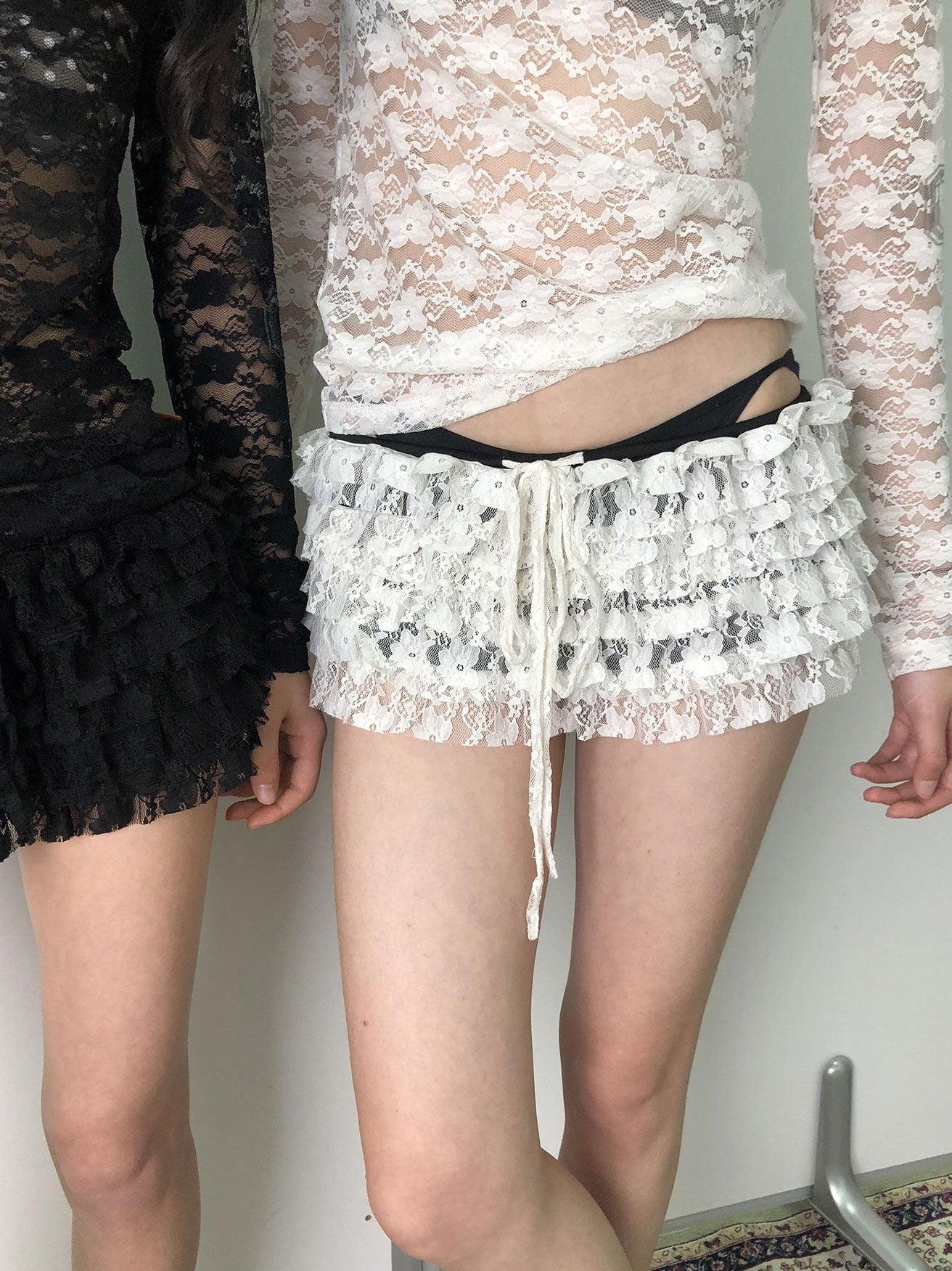 Achihara Layered Ruffled Lace A Line Women'S Stretch Polyamide Spandex Mini Skirts