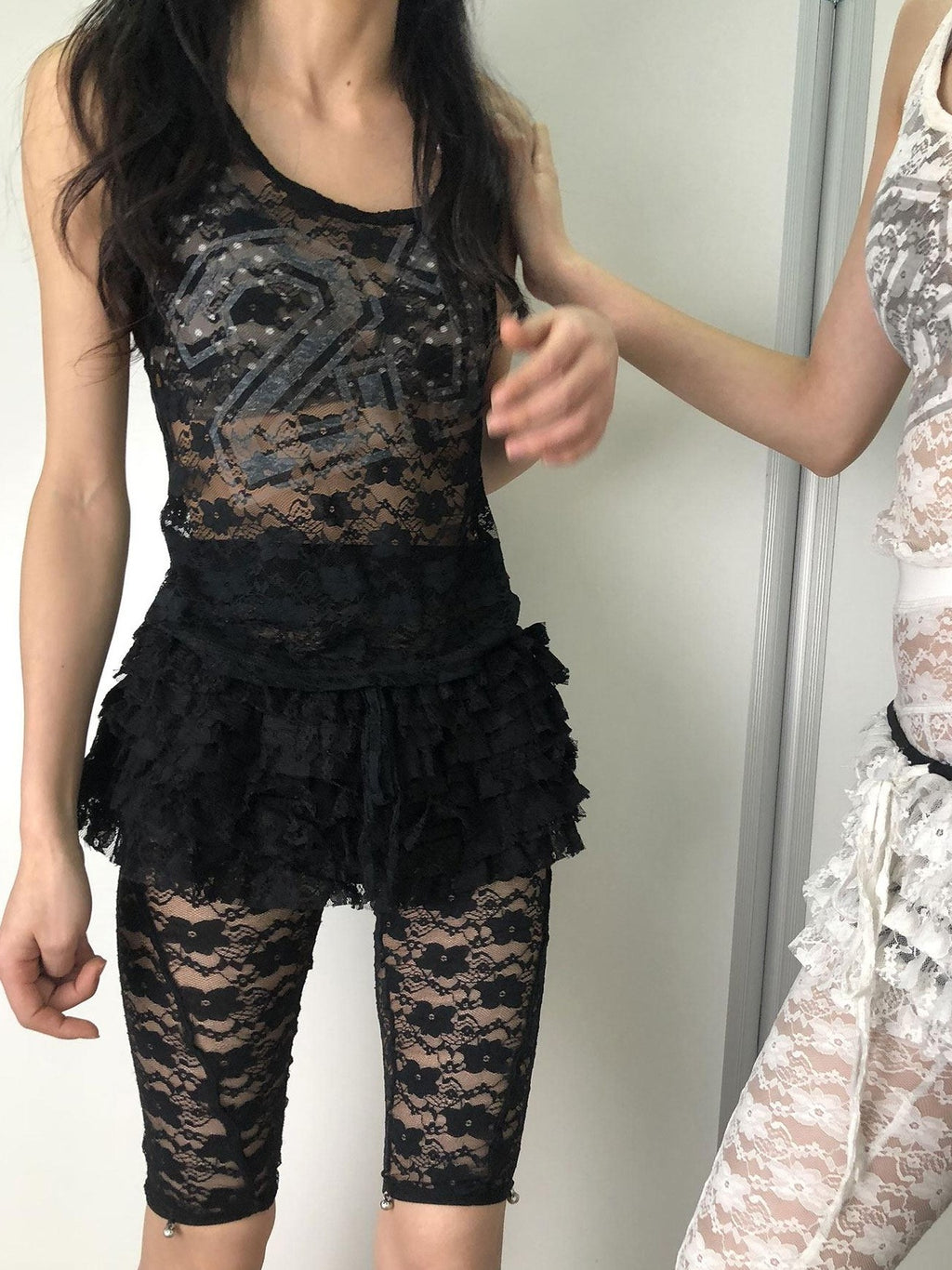 Achihara Layered Ruffled Lace A Line Women'S Stretch Polyamide Spandex Mini Skirts