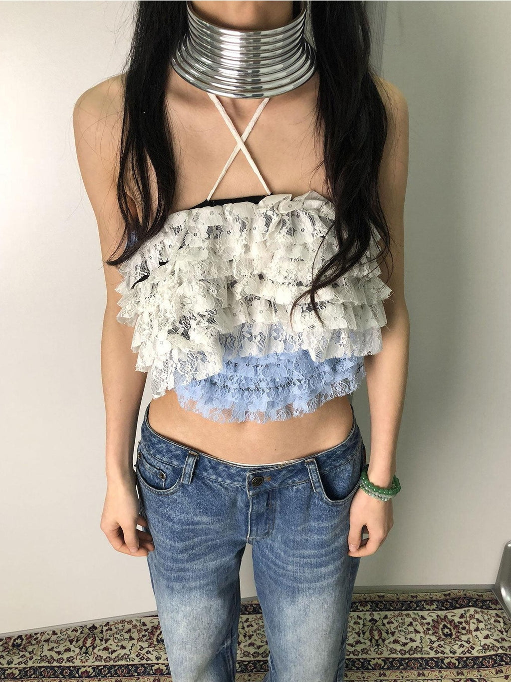 Achihara Layered Ruffled Lace A Line Women'S Stretch Polyamide Spandex Mini Skirts