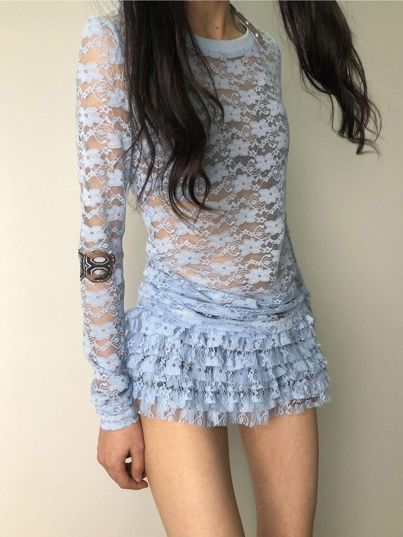 Achihara Layered Ruffled Lace A Line Women'S Stretch Polyamide Spandex Mini Skirts