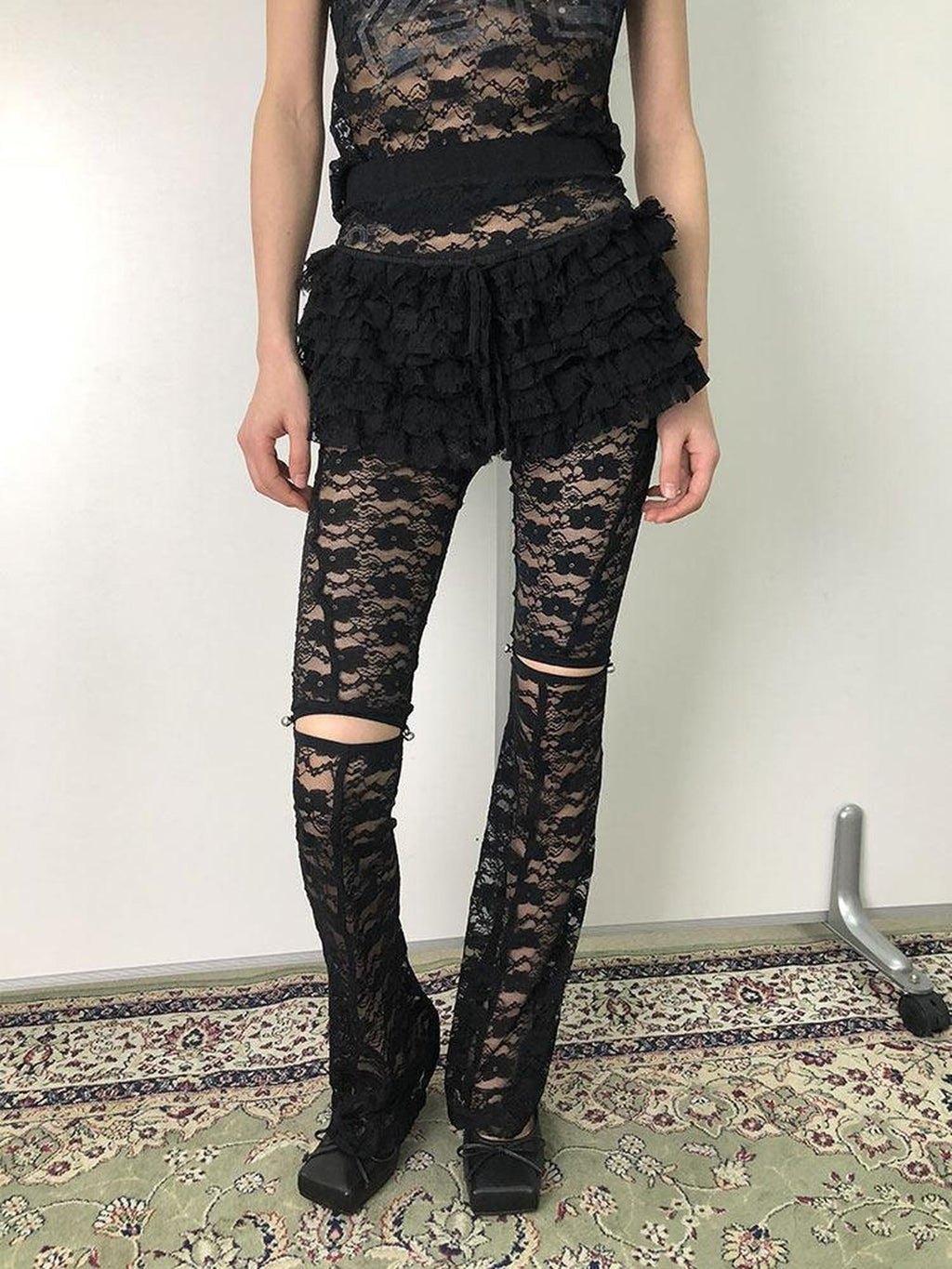 Achihara Layered Ruffled Lace A Line Women'S Stretch Polyamide Spandex Mini Skirts
