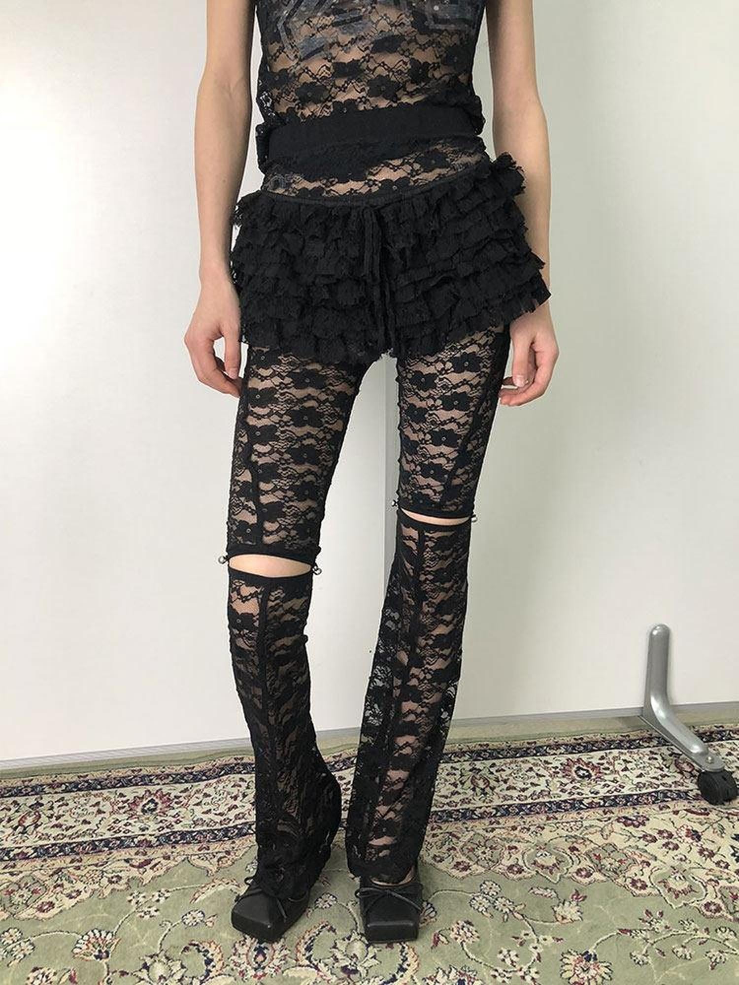 Achihara Layered Ruffled Lace A Line Women'S Stretch Polyamide Spandex Mini Skirts