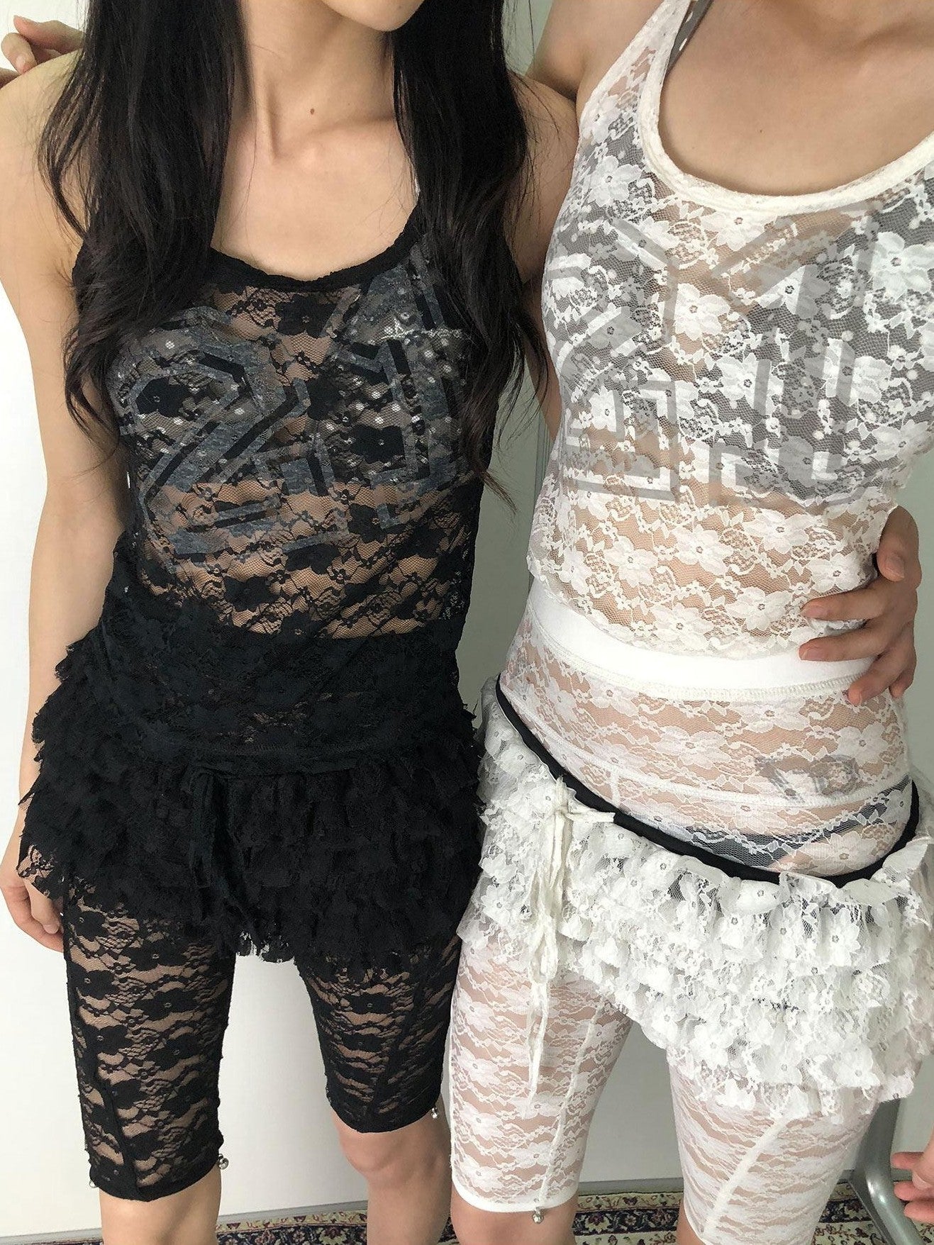 Achihara Layered Ruffled Lace A Line Women'S Stretch Polyamide Spandex Mini Skirts