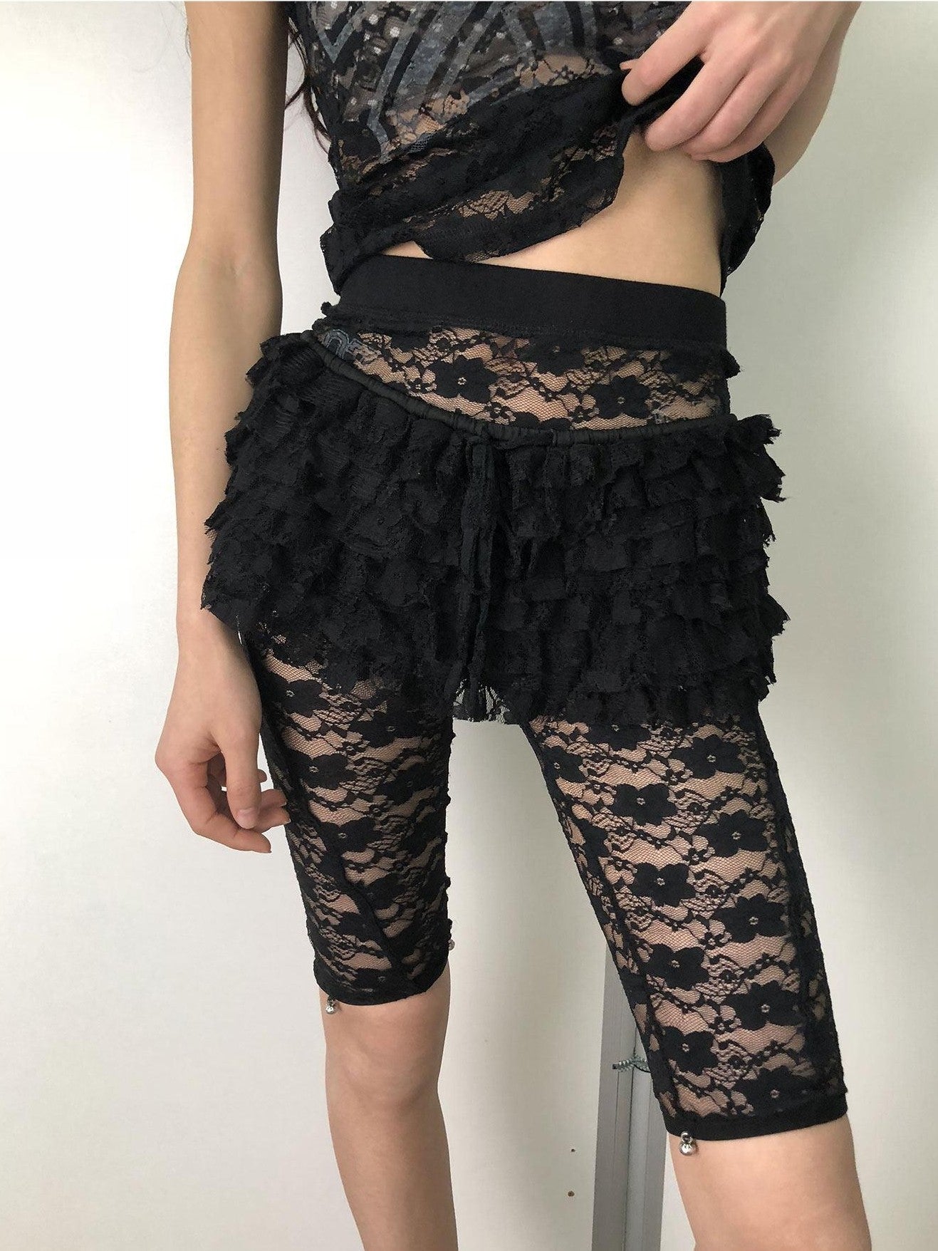 Achihara Layered Ruffled Lace A Line Women'S Stretch Polyamide Spandex Mini Skirts