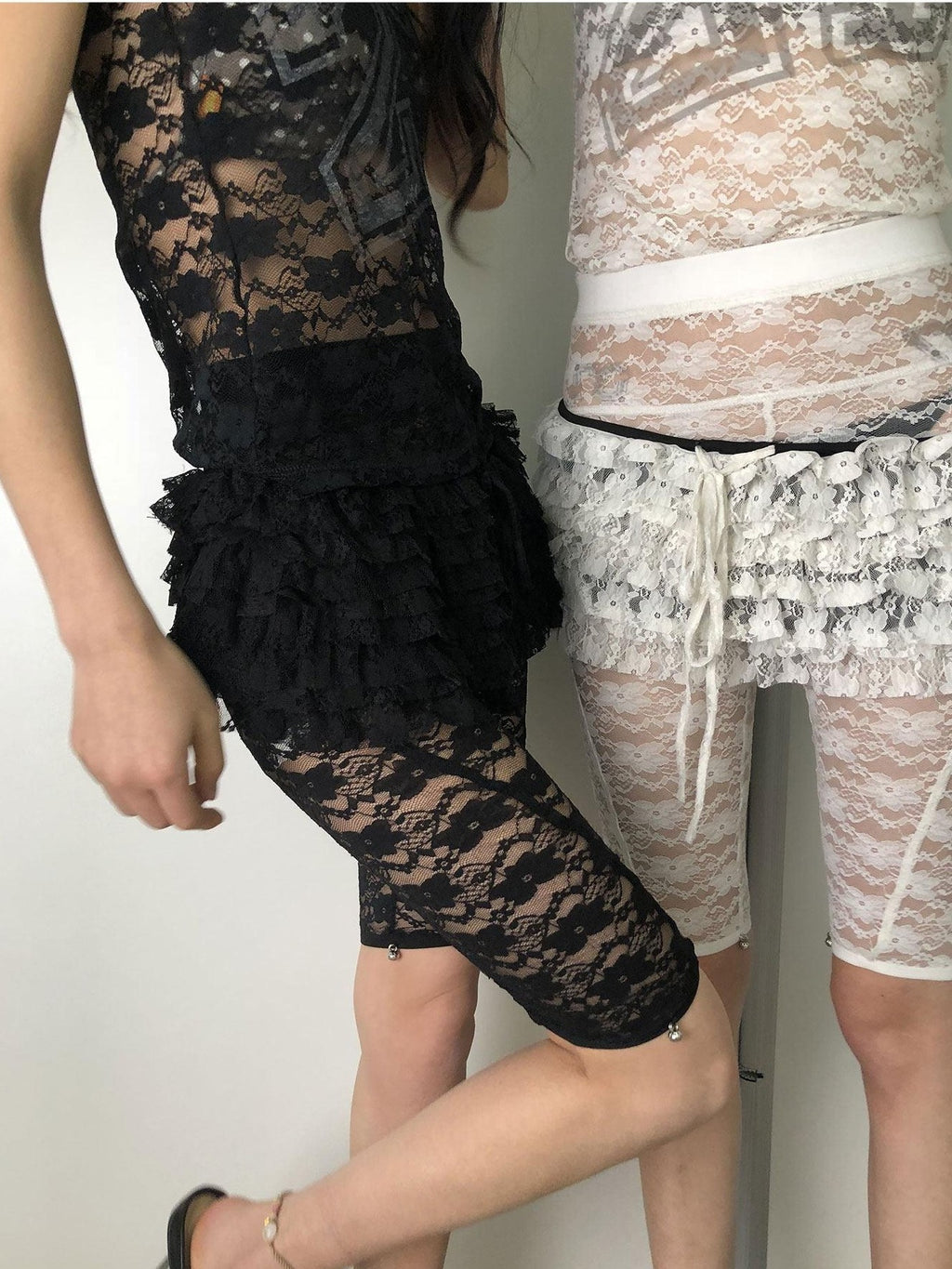 Achihara Layered Ruffled Lace A Line Women'S Stretch Polyamide Spandex Mini Skirts
