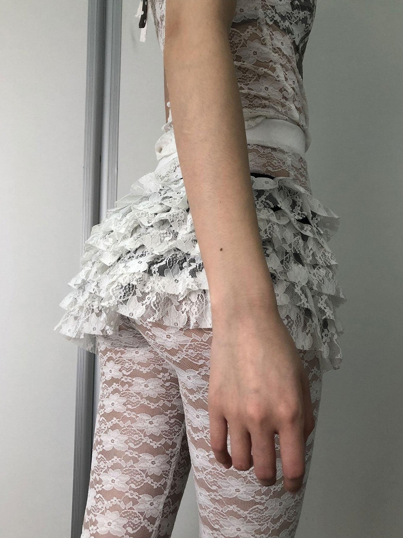 Achihara Layered Ruffled Lace A Line Women'S Stretch Polyamide Spandex Mini Skirts