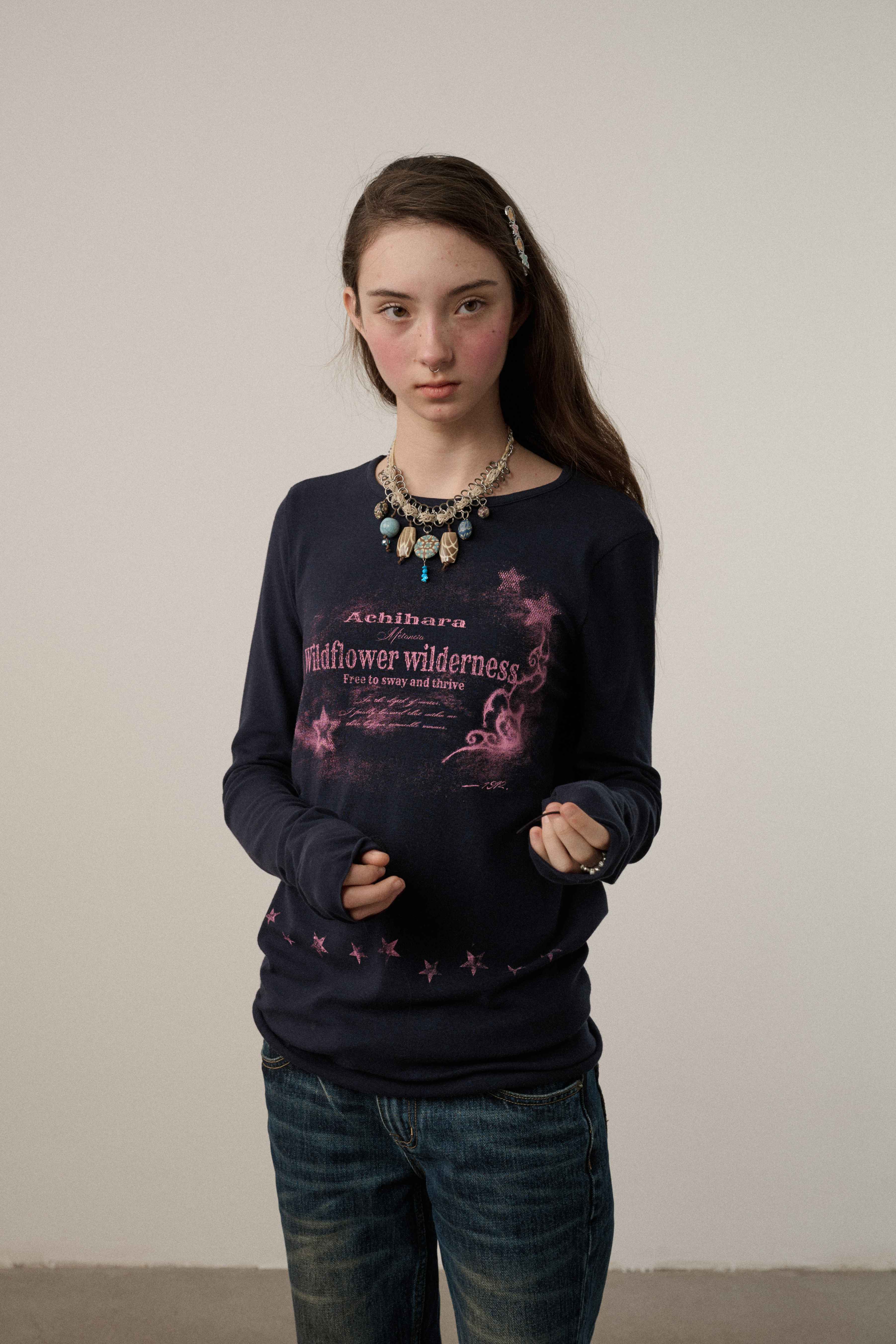 Achihara_Letter_Print_Crew_Neck_Slim_Fit_Women'S_Viscose_Blend_Long_Sleeve_T-Shirts_MISSTT