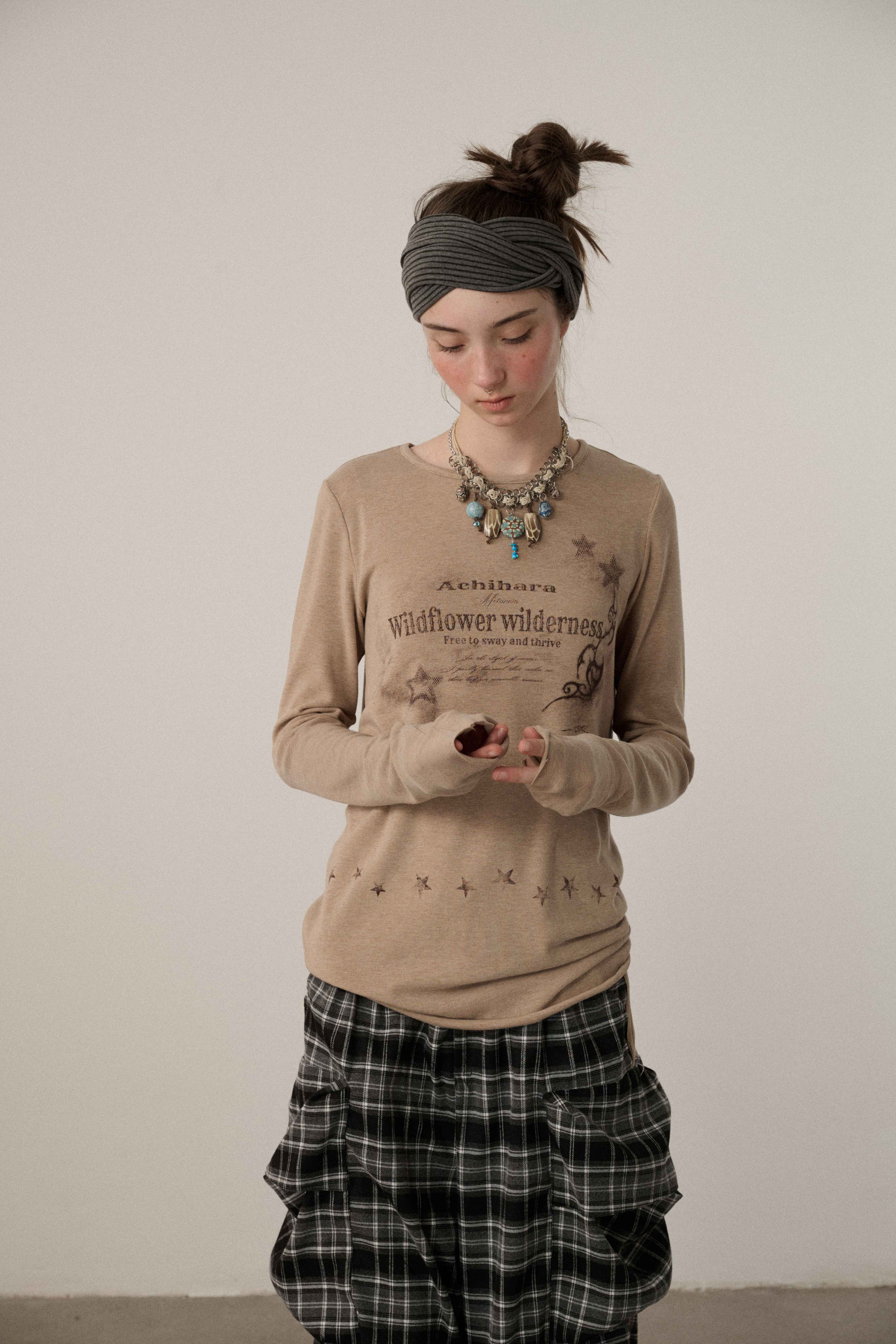 Achihara_Letter_Print_Crew_Neck_Slim_Fit_Women'S_Viscose_Blend_Long_Sleeve_T-Shirts_MISSTT