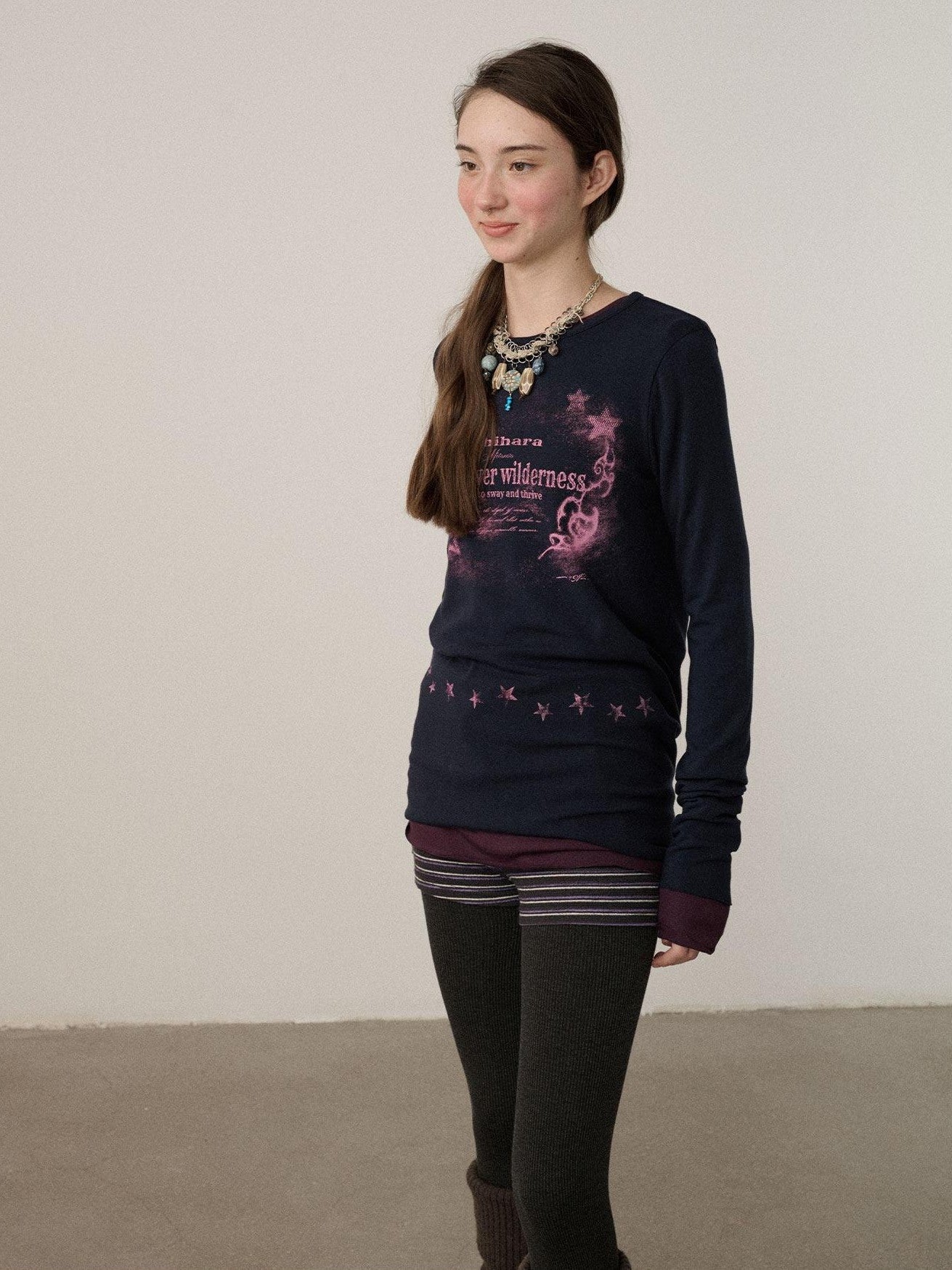 Achihara Letter Print Crew Neck Slim Fit Women'S Viscose Blend Long Sleeve T-Shirts