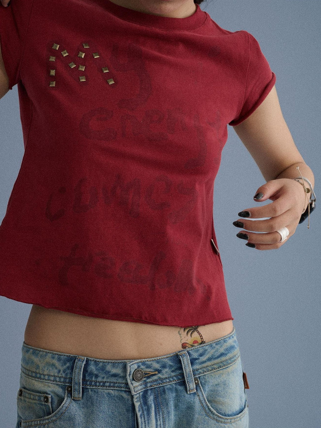 Achihara Letter Print Cropped Round Neck Women'S 100 Percent Cotton Short Sleeve T-Shirts